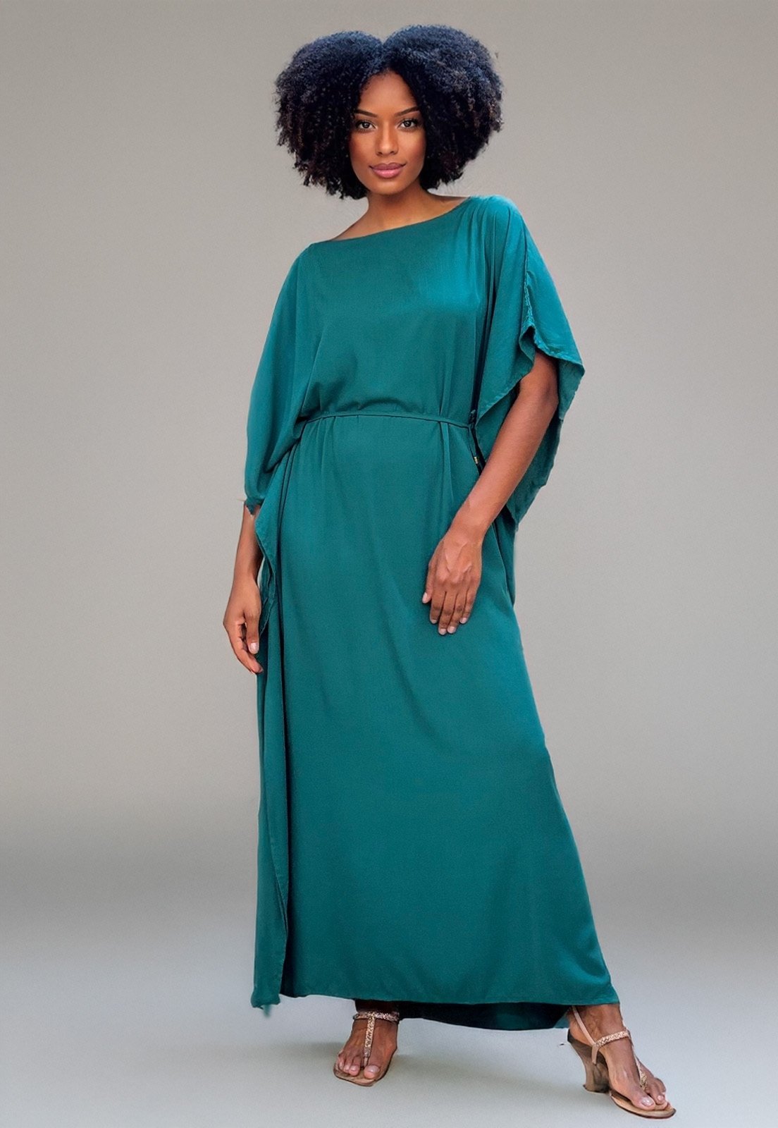 Vestido Kaftan Viscose Longo Verde Musgo