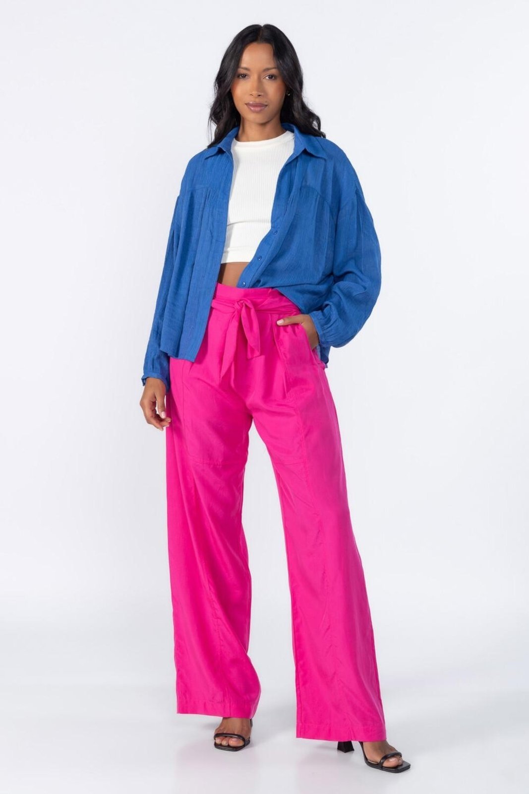 Camisa manga longa texturizada Azul