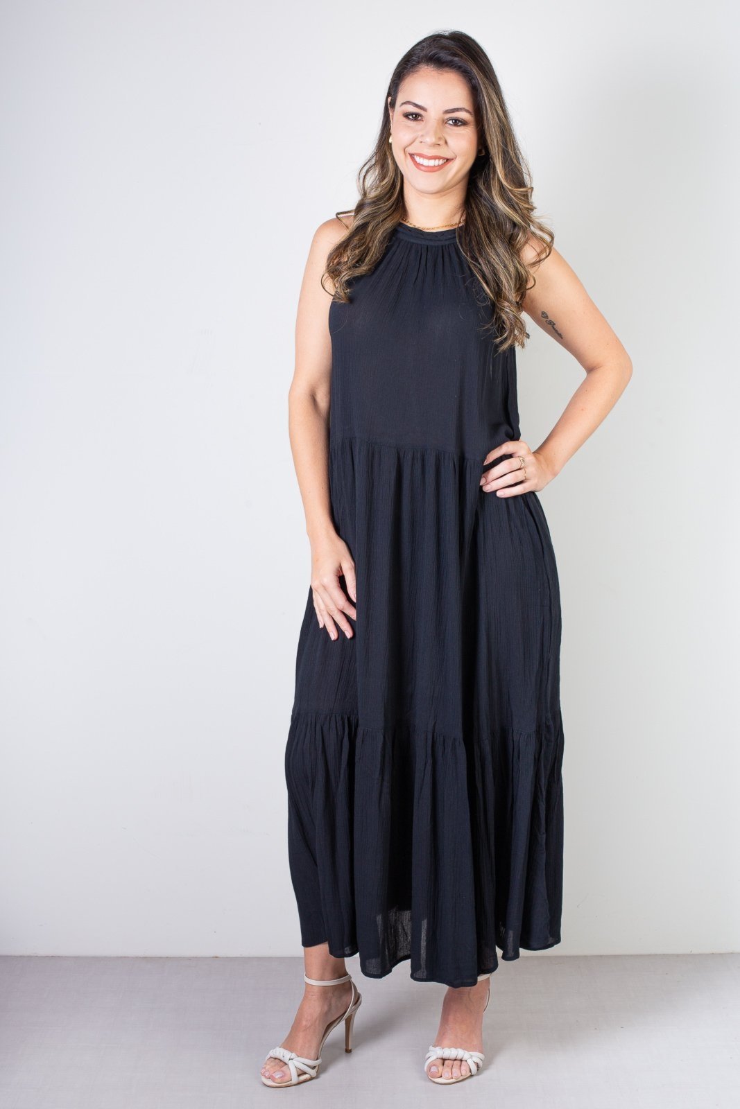 Vestido feminino midi decote halter 70968 – Preto
