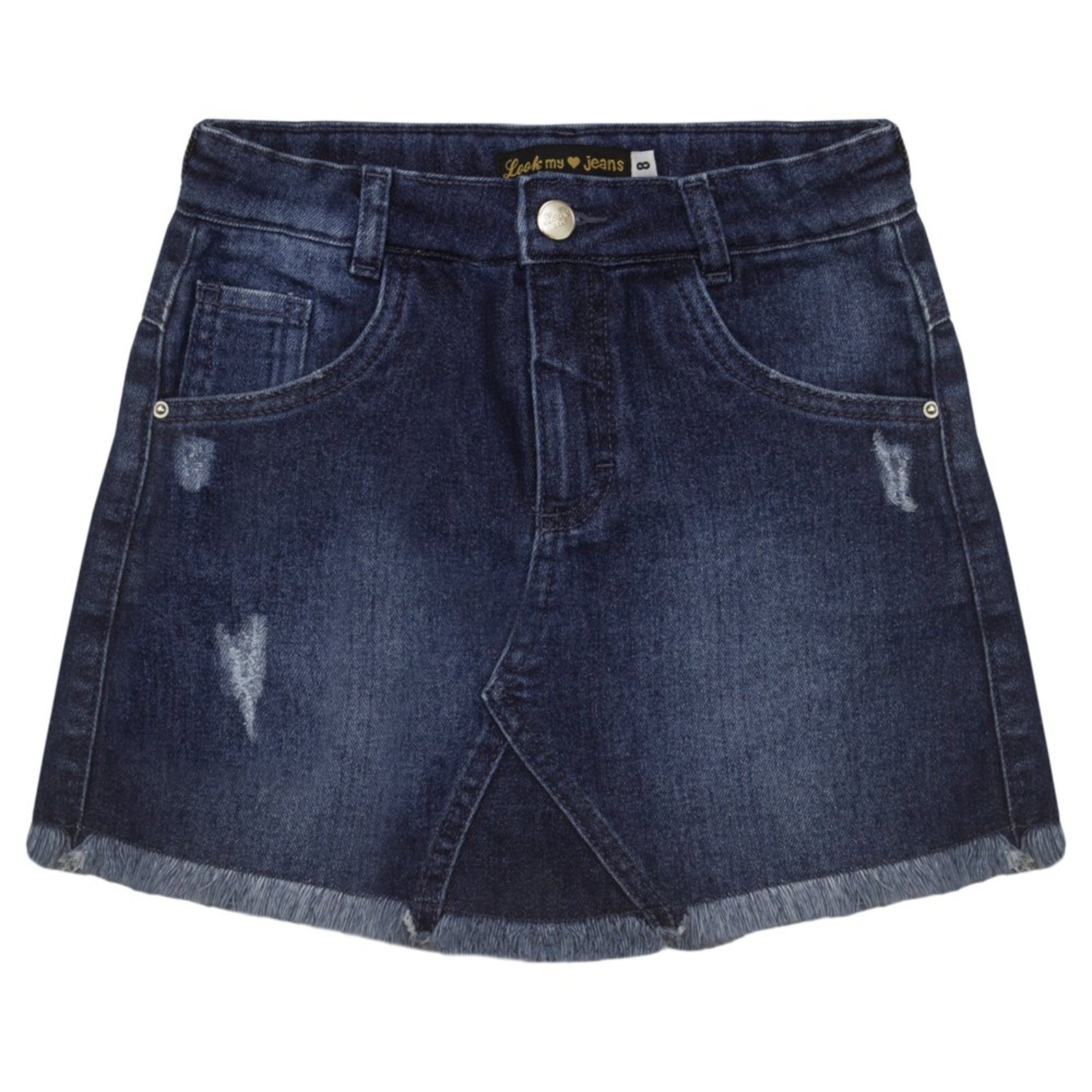 Infantil - Shorts Saia Juvenil Look Jeans Barra Desfiada Jeans
