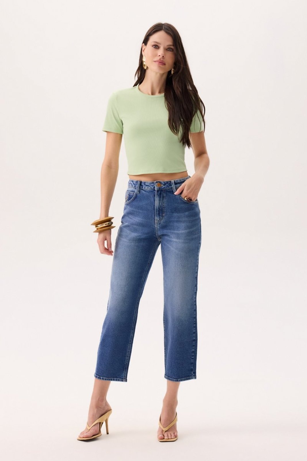 Calça Feminina Turmalina Straight Cropped Flor de Lis