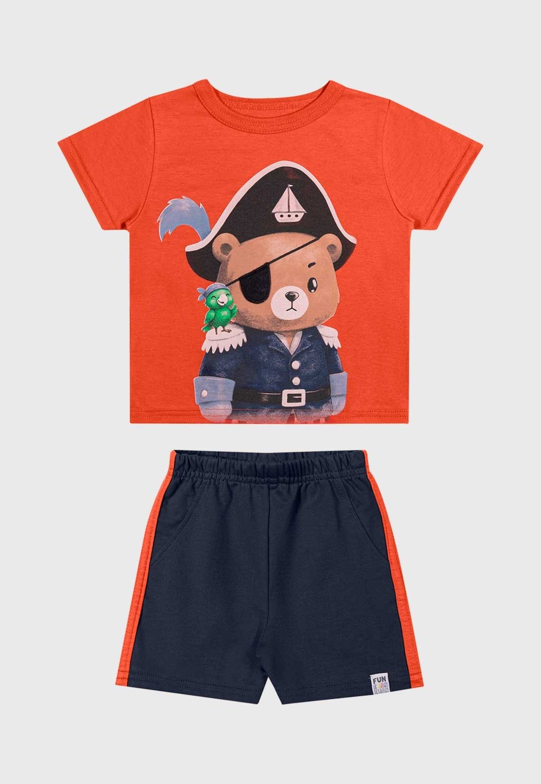 Conjunto Curto Elian Ursinho Pirata Laranja