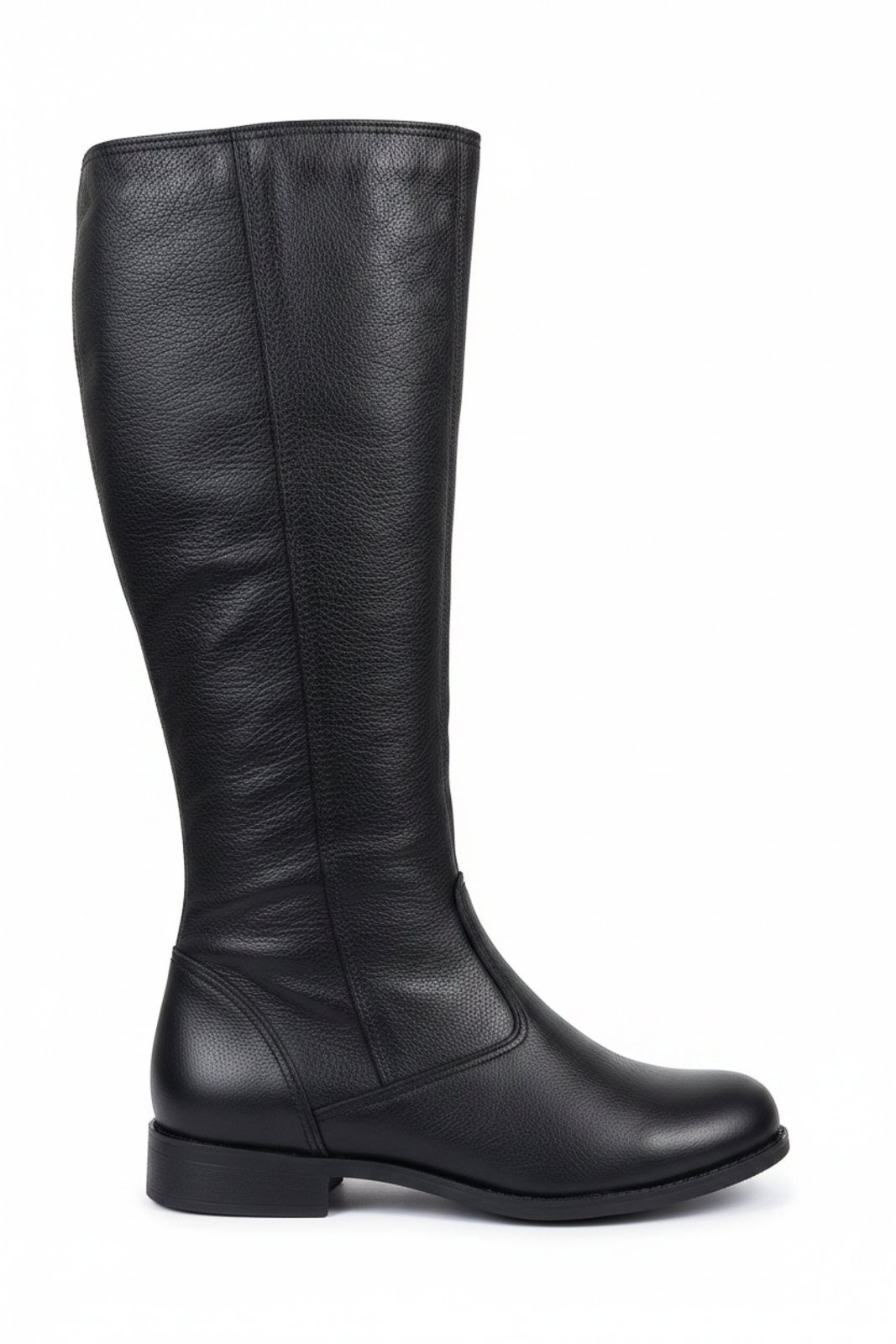 Bota feminina cano longo em couro salto baixo 0291 - Preta