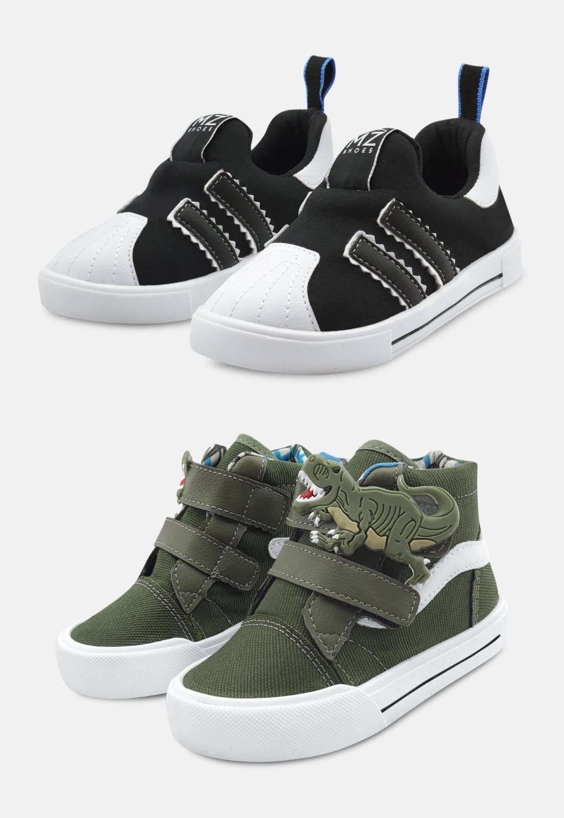 Infantil – Kit 2 Pares Tênis Magic Dinossauro Preto/Verde Mzkid