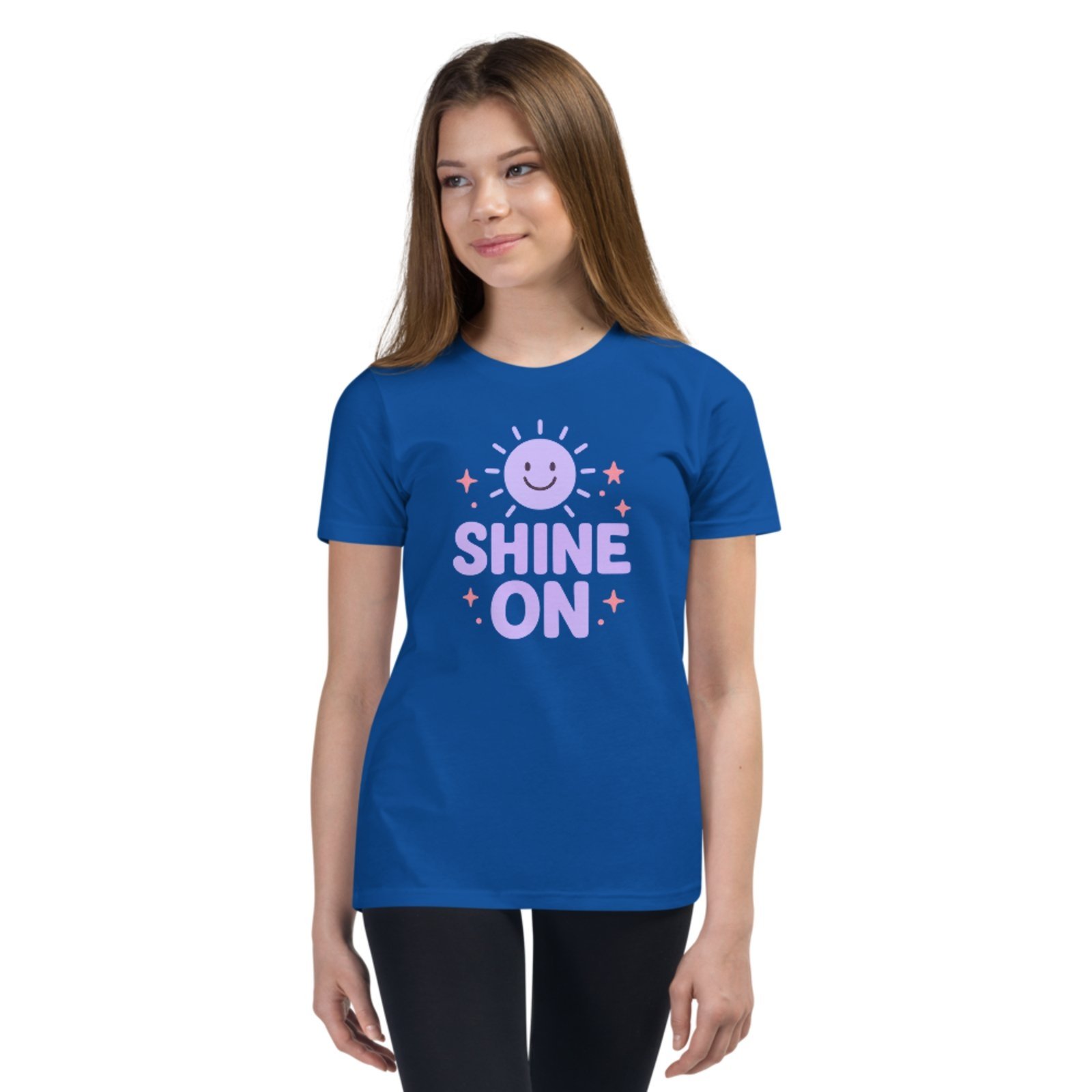 Infantil - Camiseta Blusa Manga Curta Urbania Algodão Azul estampa shine on continue brilhando