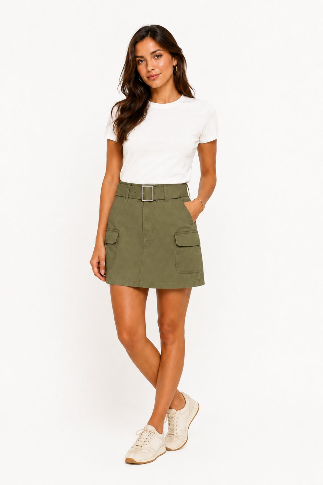 Saia Curta D Bell Outlet Fashion Cargo Sarja Verde Musgo