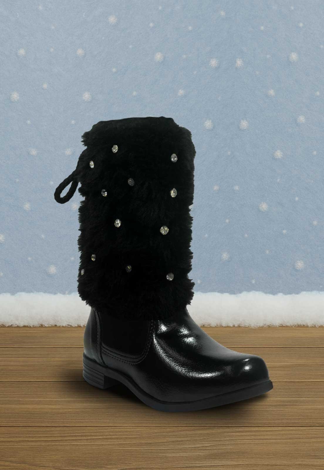 Vista 3 Infantil - Bota Montaria Pópidi Cano Alto Com Pelos Pópidí preto