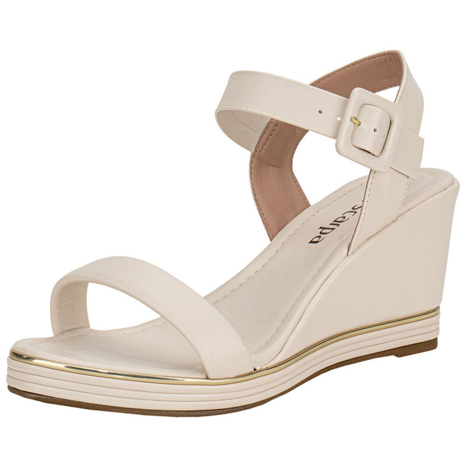 Sandália Feminina Anabela Via Scarpa 124116667 3946667 Bege