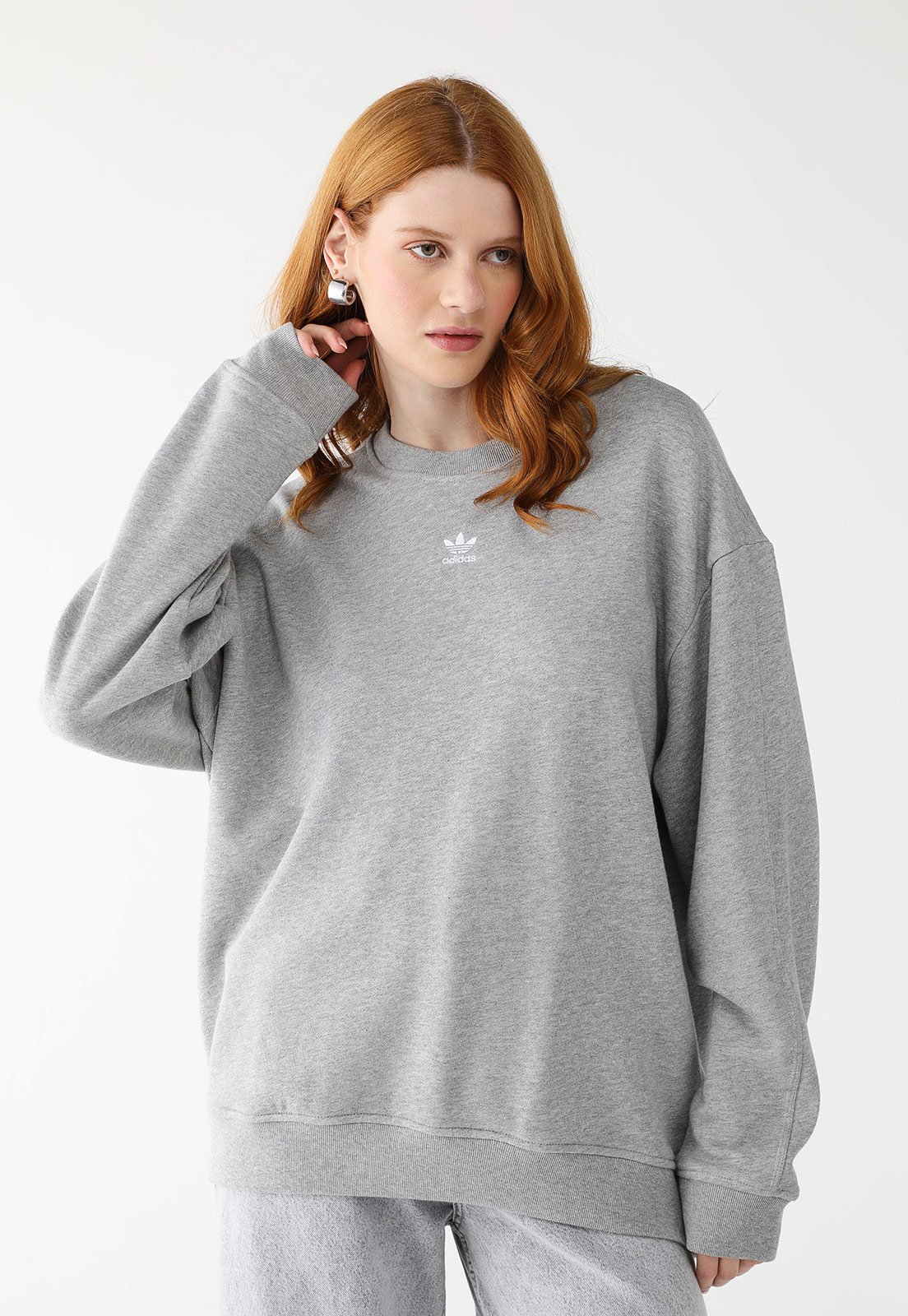 Suéter Fechada adidas Originals Reto Trefoil Essentials Cinza