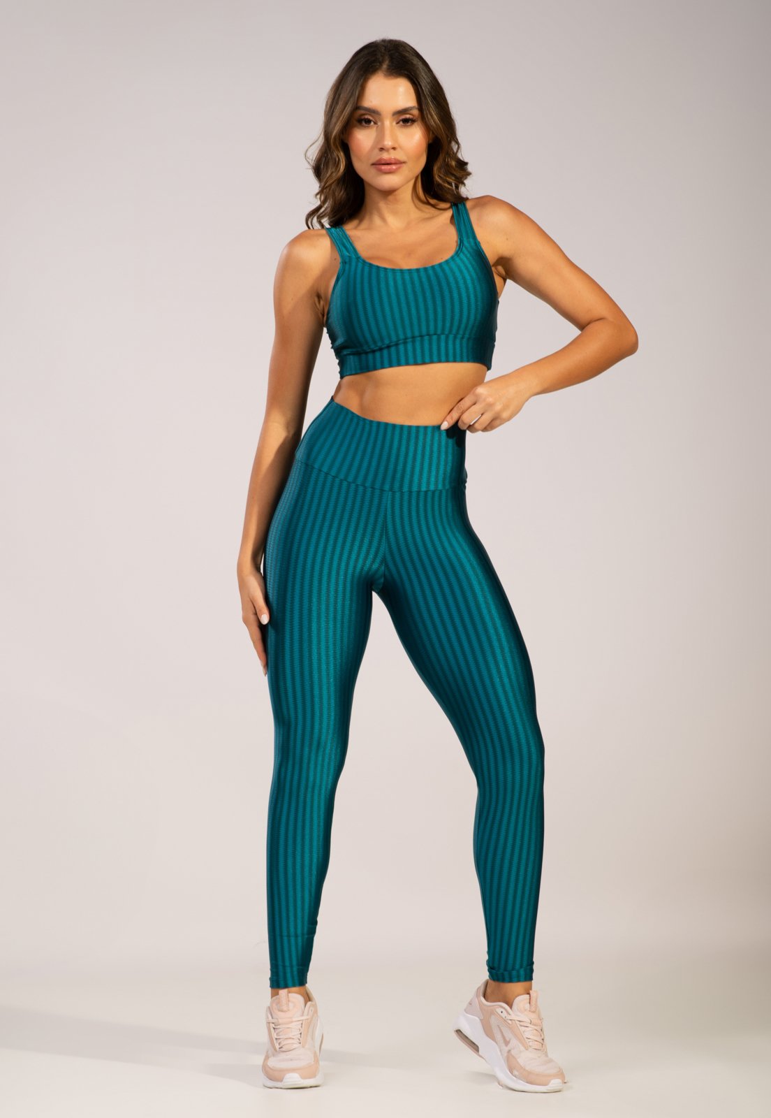 Conjunto Fitness Top Bojo Removível e Calça New Zig Azul