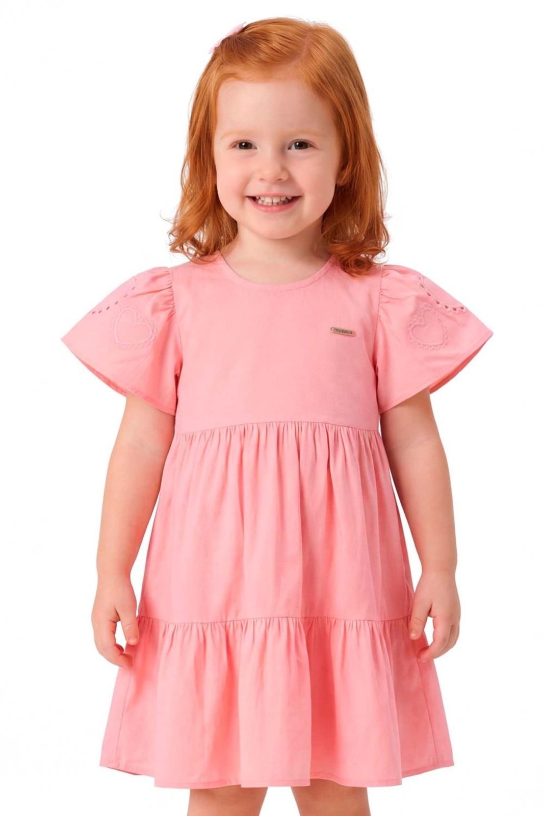 Infantil - Vestido Menina Corações Bordado Colorittá Rosa