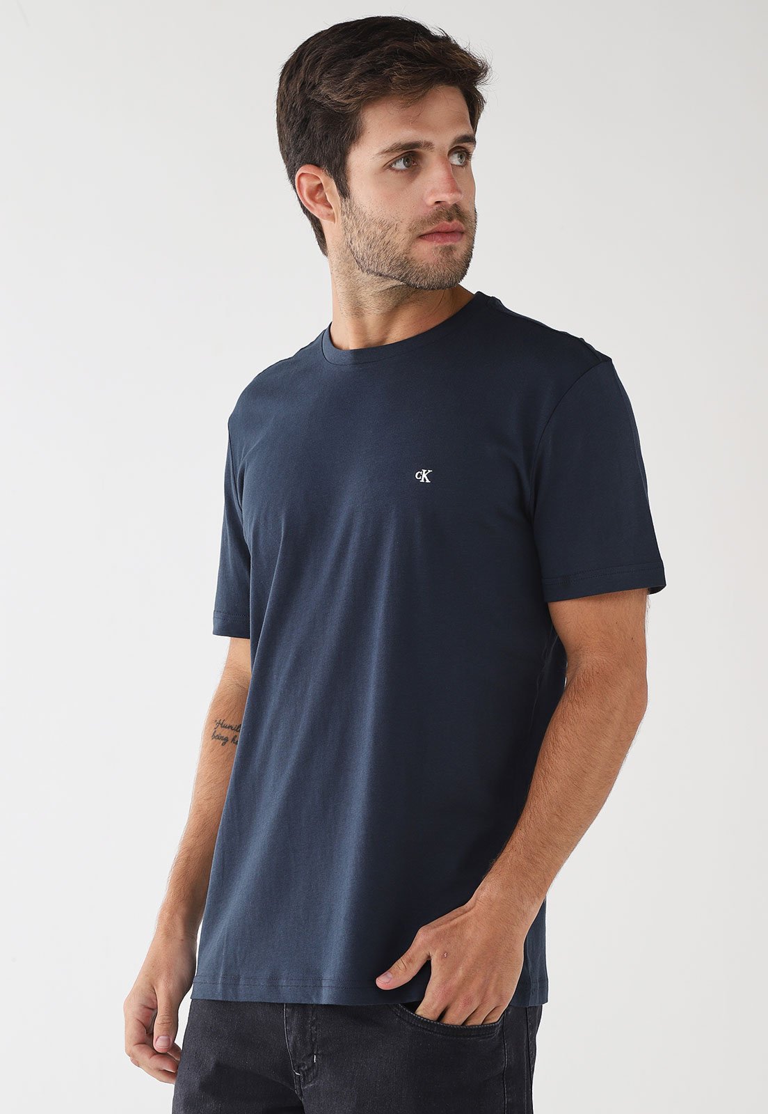 Camiseta Masculina Calvin Klein Jeans Bordado Azul Marinho