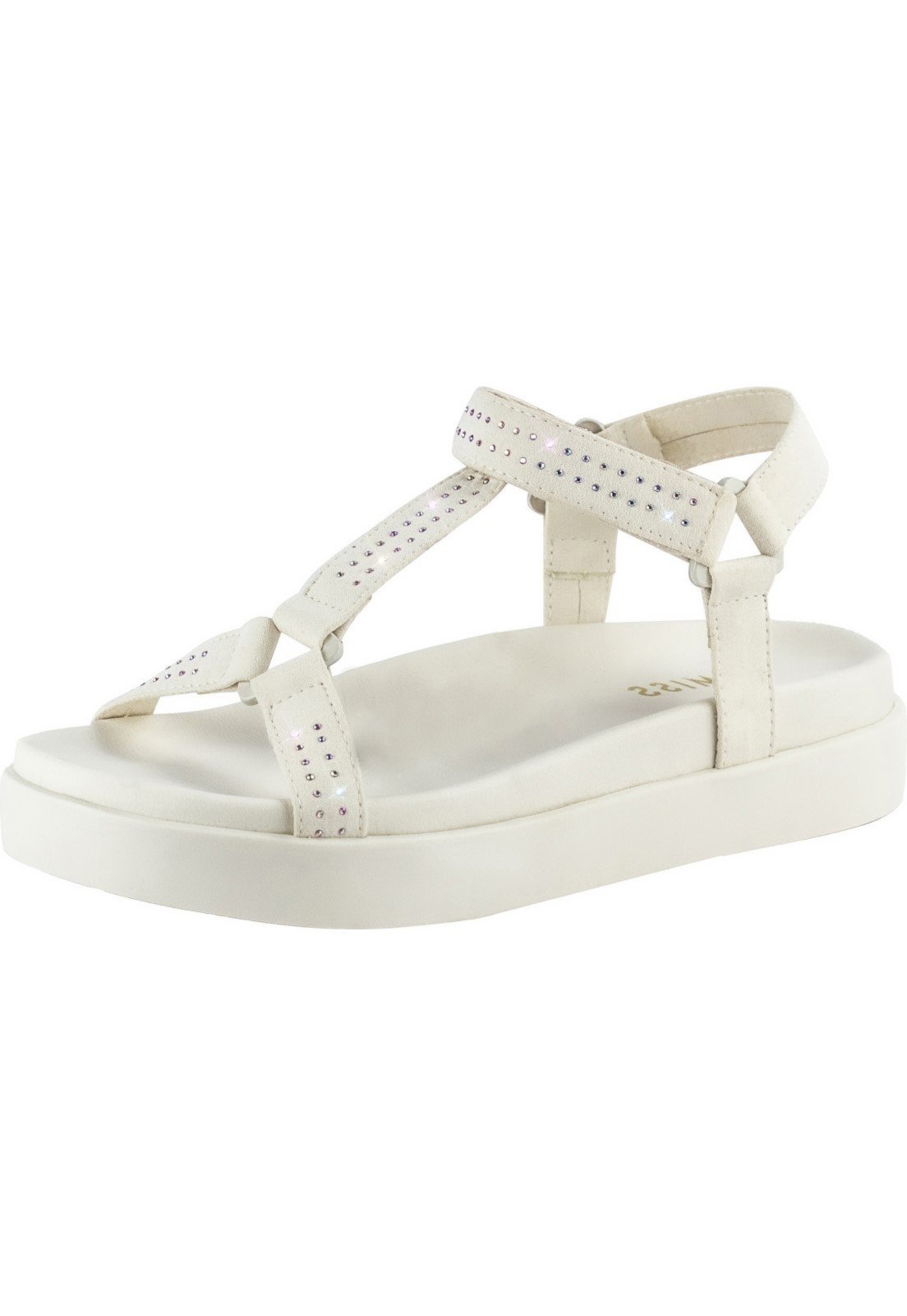 Sandália Papete Feminina Lumiss Rasteira Flat Hotfix Brilho Off White