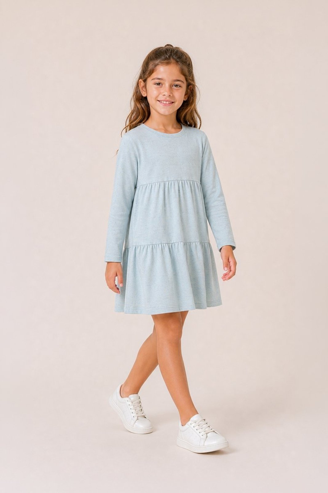 Infantil – Vestido Bugbee Curto Marias em Meia Melha e Linho Azul