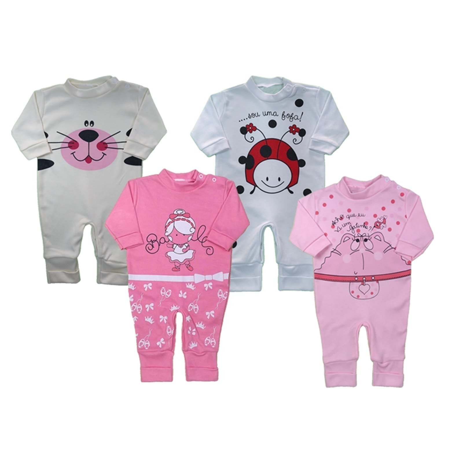Infantil – Kit 4 Macacão Suedine Taylor Estampado Menino e Menina Rosa
