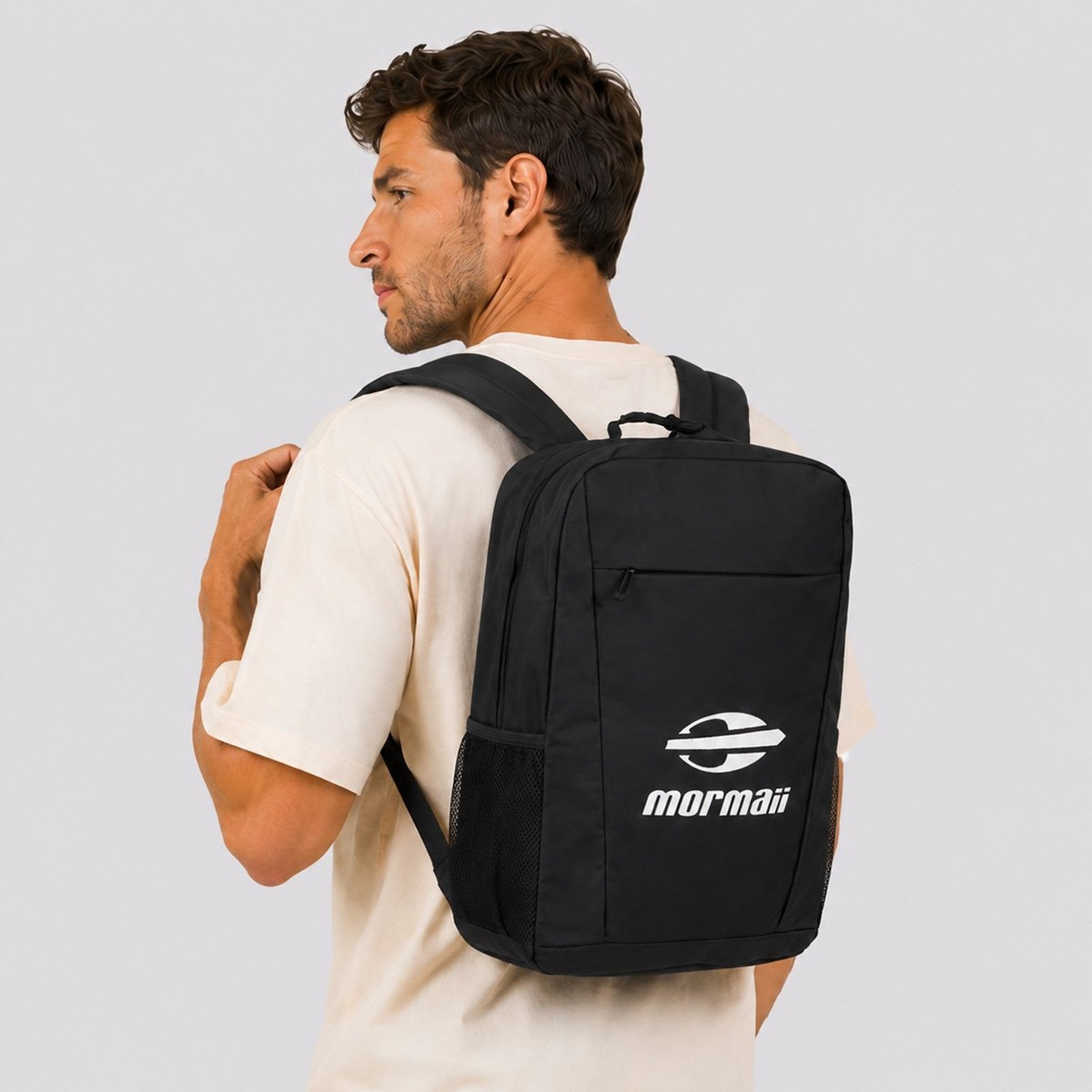 Infantil - Mochila Mormaii Emborrachada Esportiva Preta e Branca