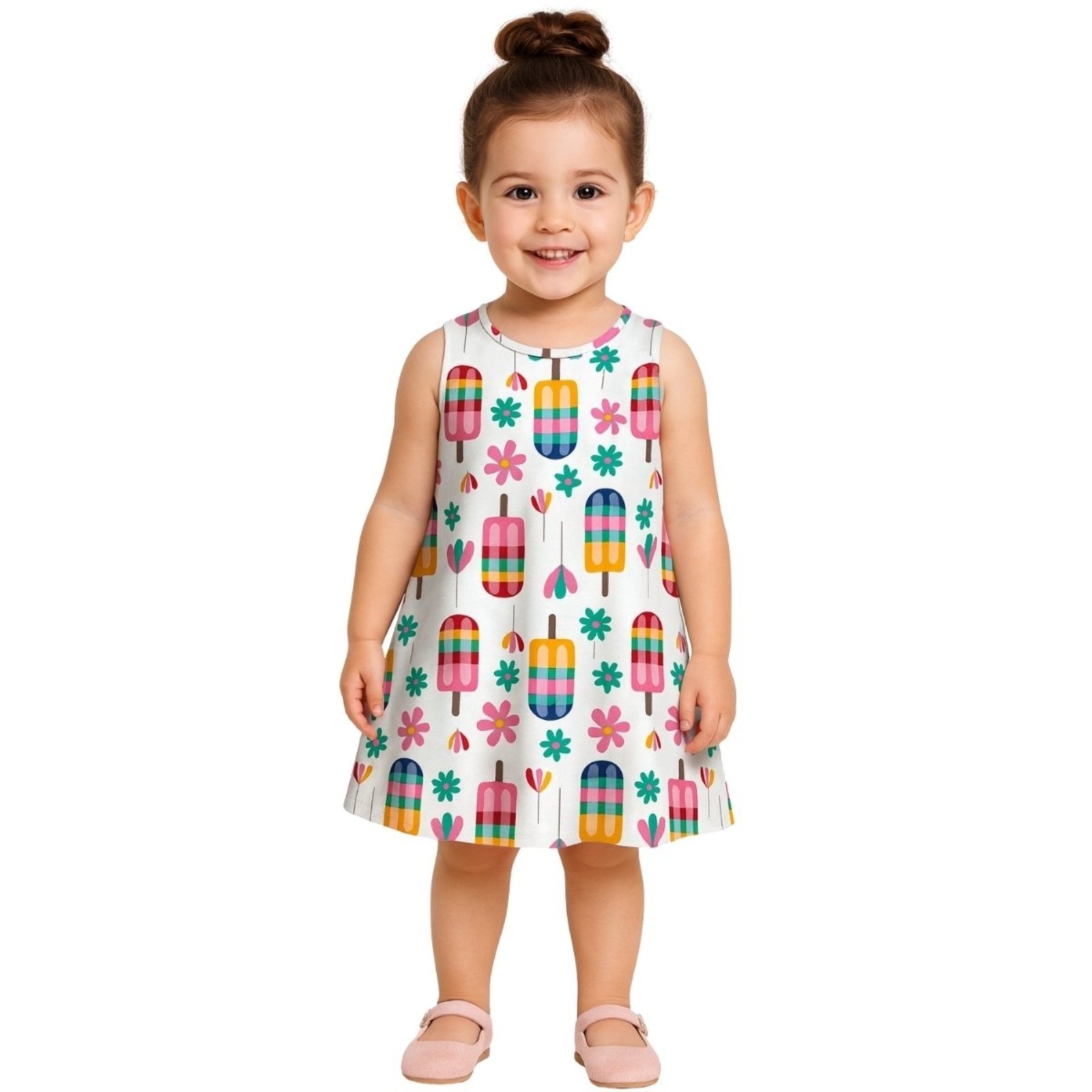 Vista 2 Infantil - Vestido Kyly Regata Picole Colorido Floral branco Kyly branco