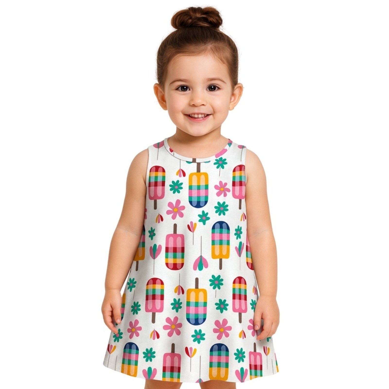 Vista 3 Infantil - Vestido Kyly Regata Picole Colorido Floral branco Kyly branco