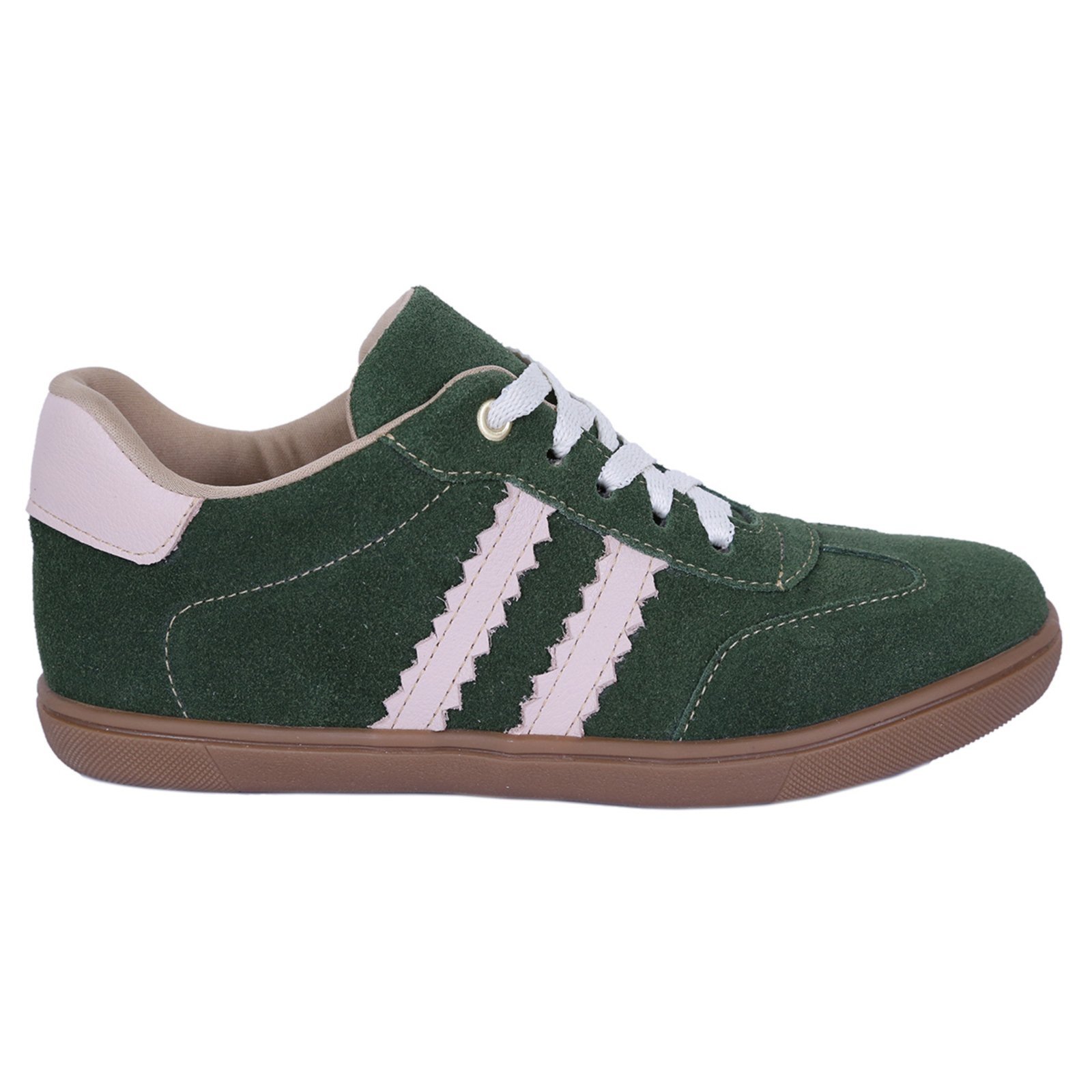 Tênis Feminino de couro com listra Cor Verde Moda