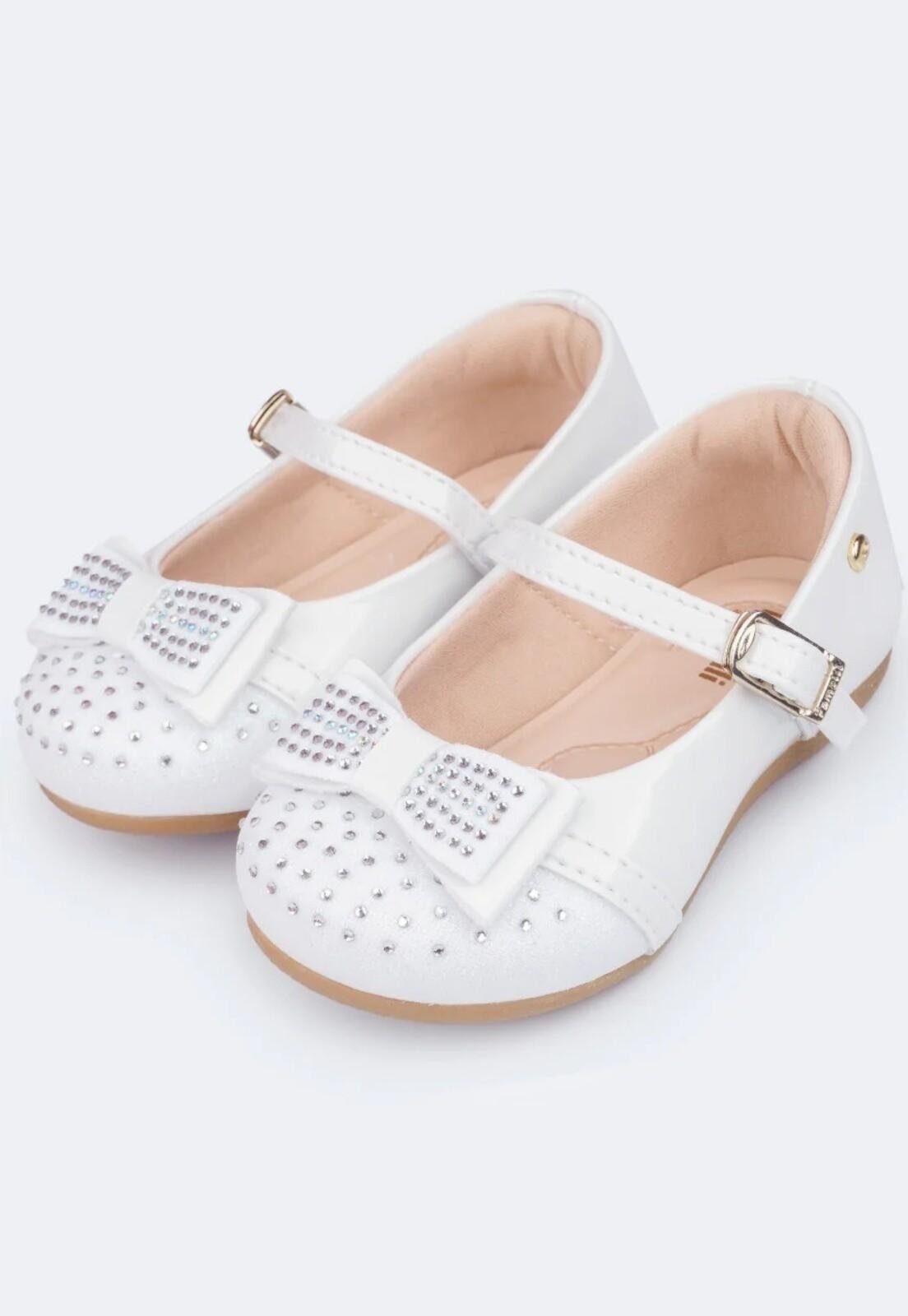 Vista 2 Infantil - Sapato Pampili Mini Angel Laço Duplo Strass Verniz 18 PKT branco PKT branco