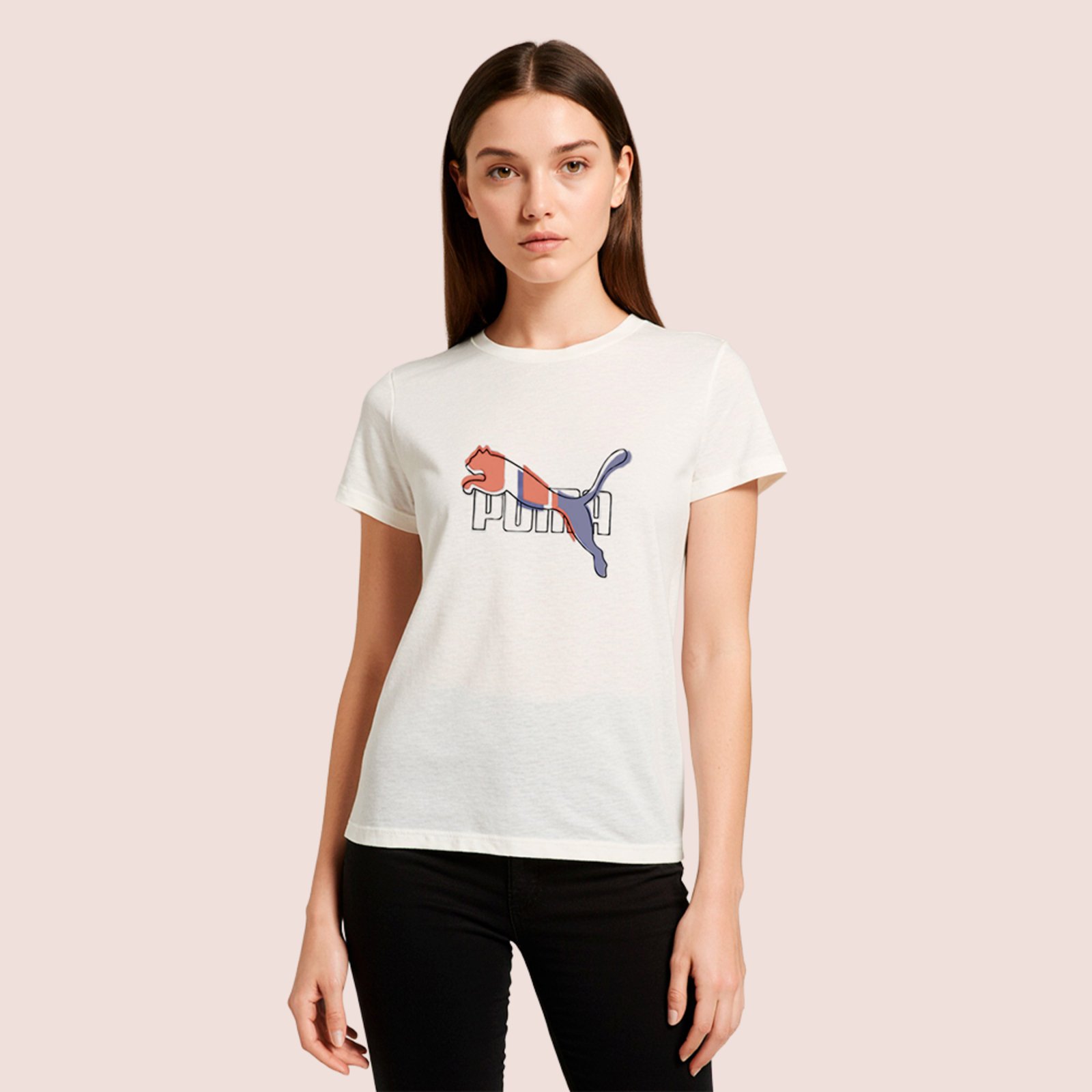 Camiseta Puma Feminina Logo Tee Algodão Off White