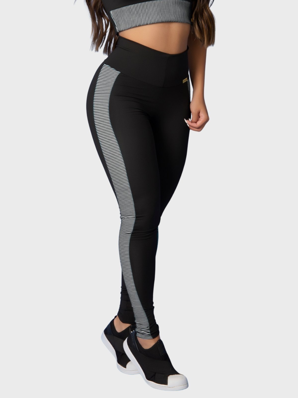 Calça Legging Fitness Tarelles Cintura Alta 3D Preto e Branco