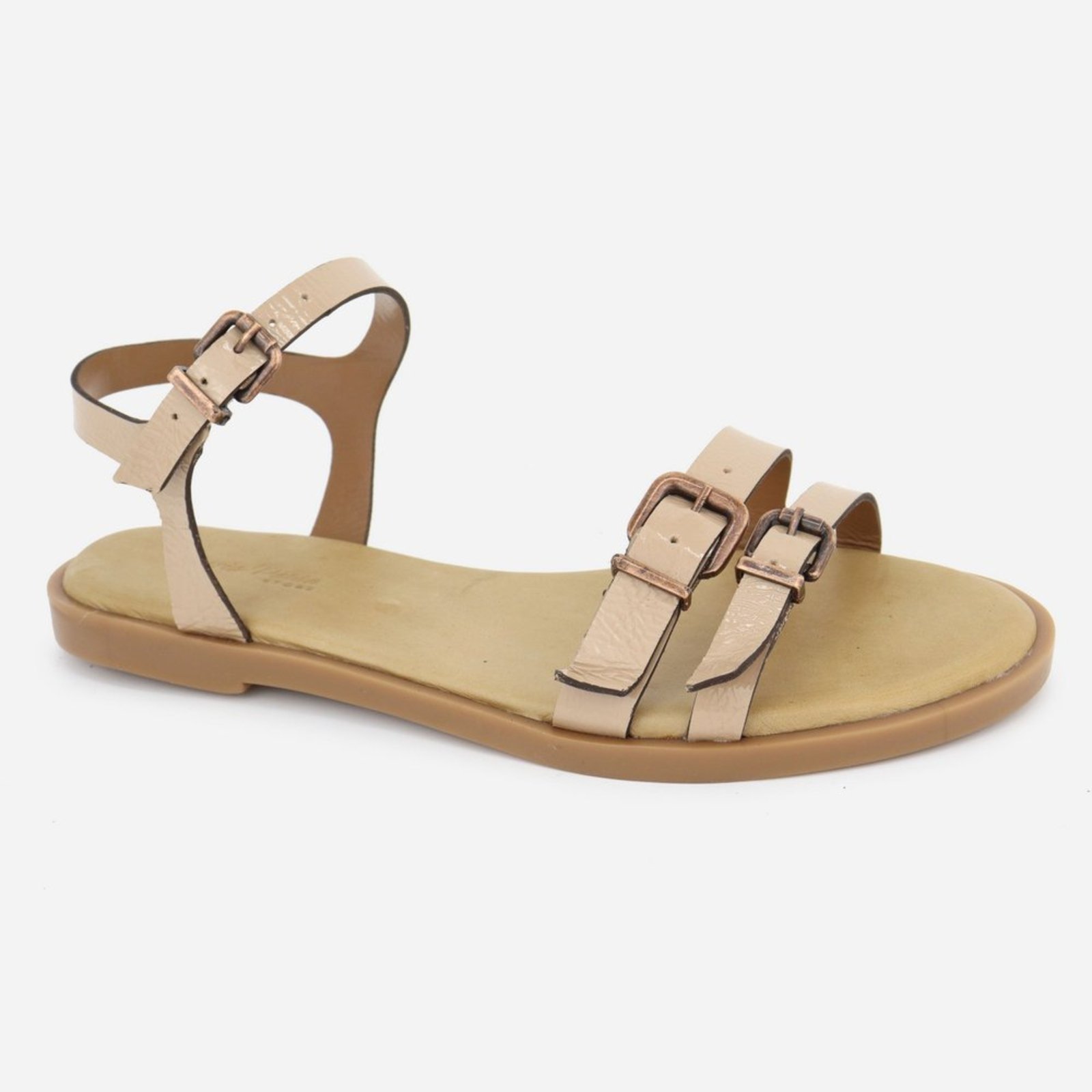 Rasteira Couro Maria Paula Rasteirinha Fivela Bege