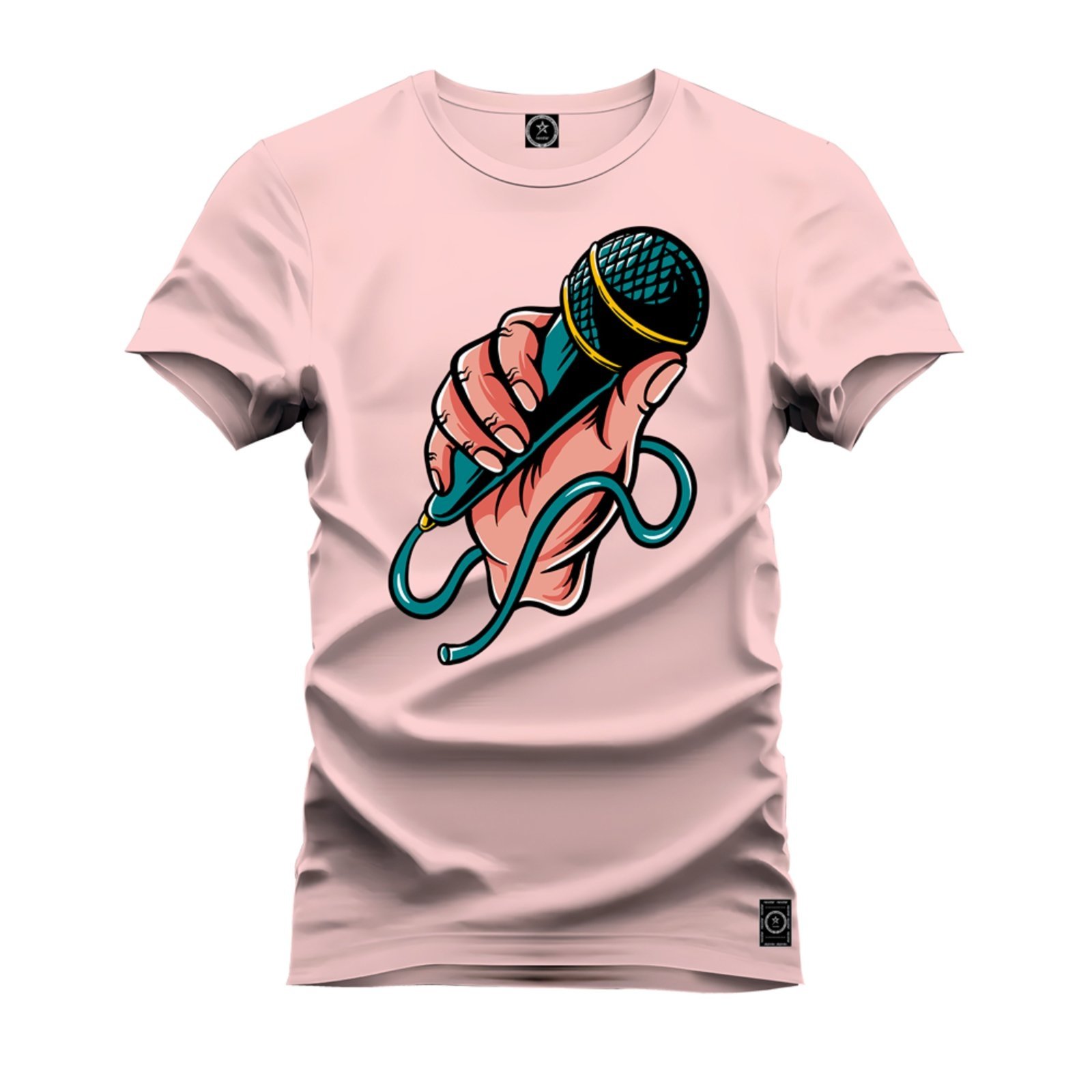 Camiseta Plus Size Premium 100% Algodão Estampada Shirt Unissex Microfone Teste - Rosa