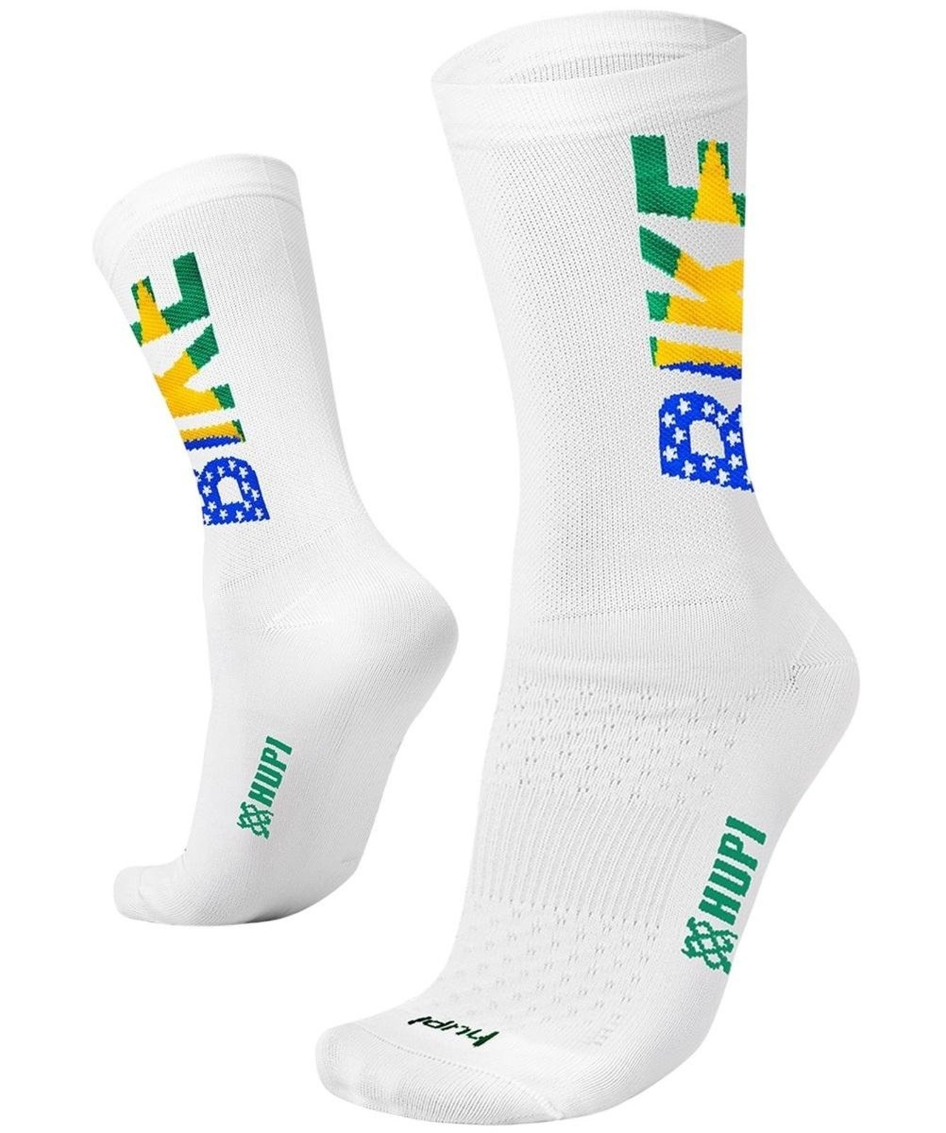 Meia HUPI Bike Brasil Branco 1 Par Cano Médio, Tamanho Plus 42-46 Branco