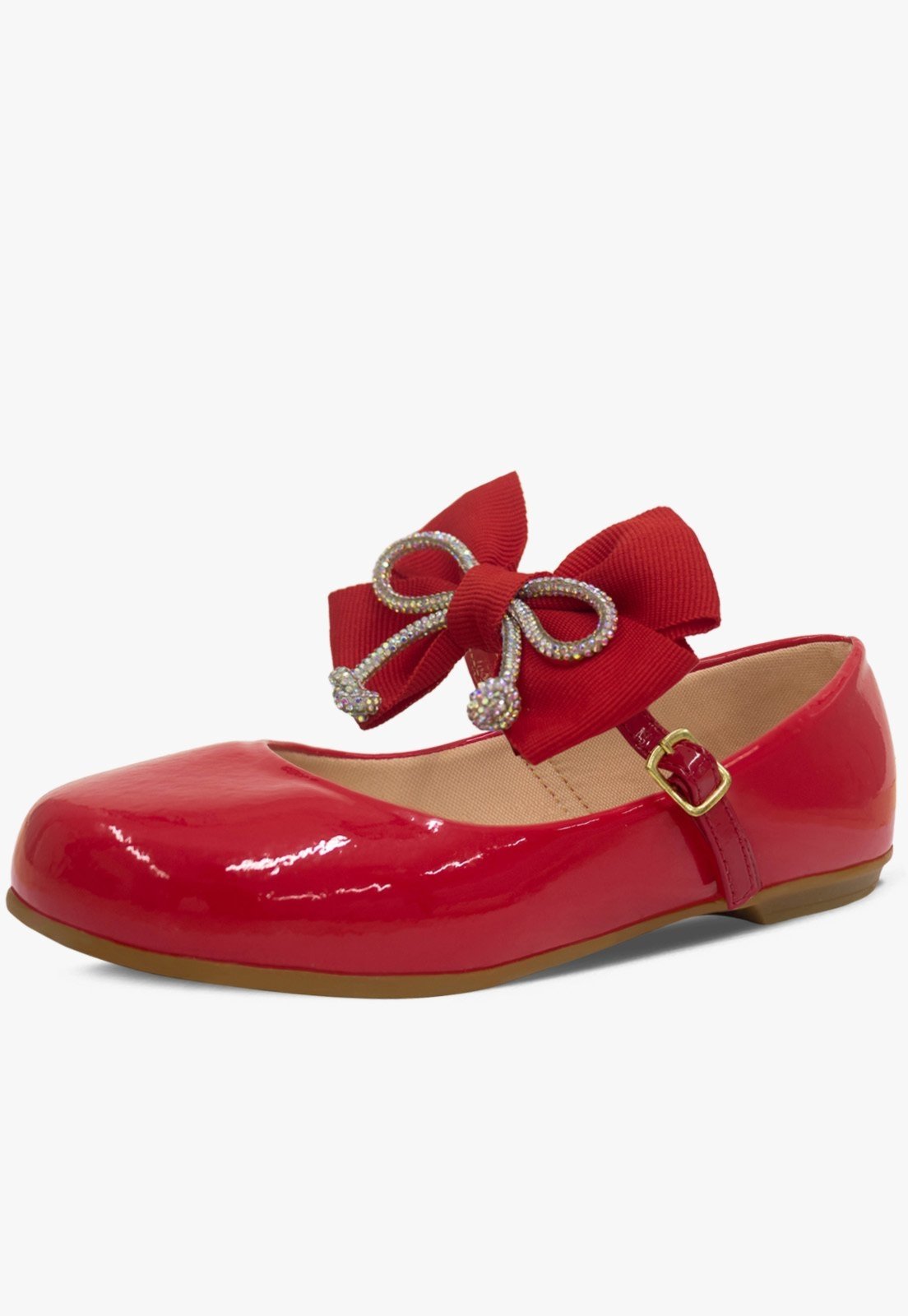 Infantil – Sapatilha com Presilha Pópidi Menina Laço Gorgurao Brilho Vermelho
