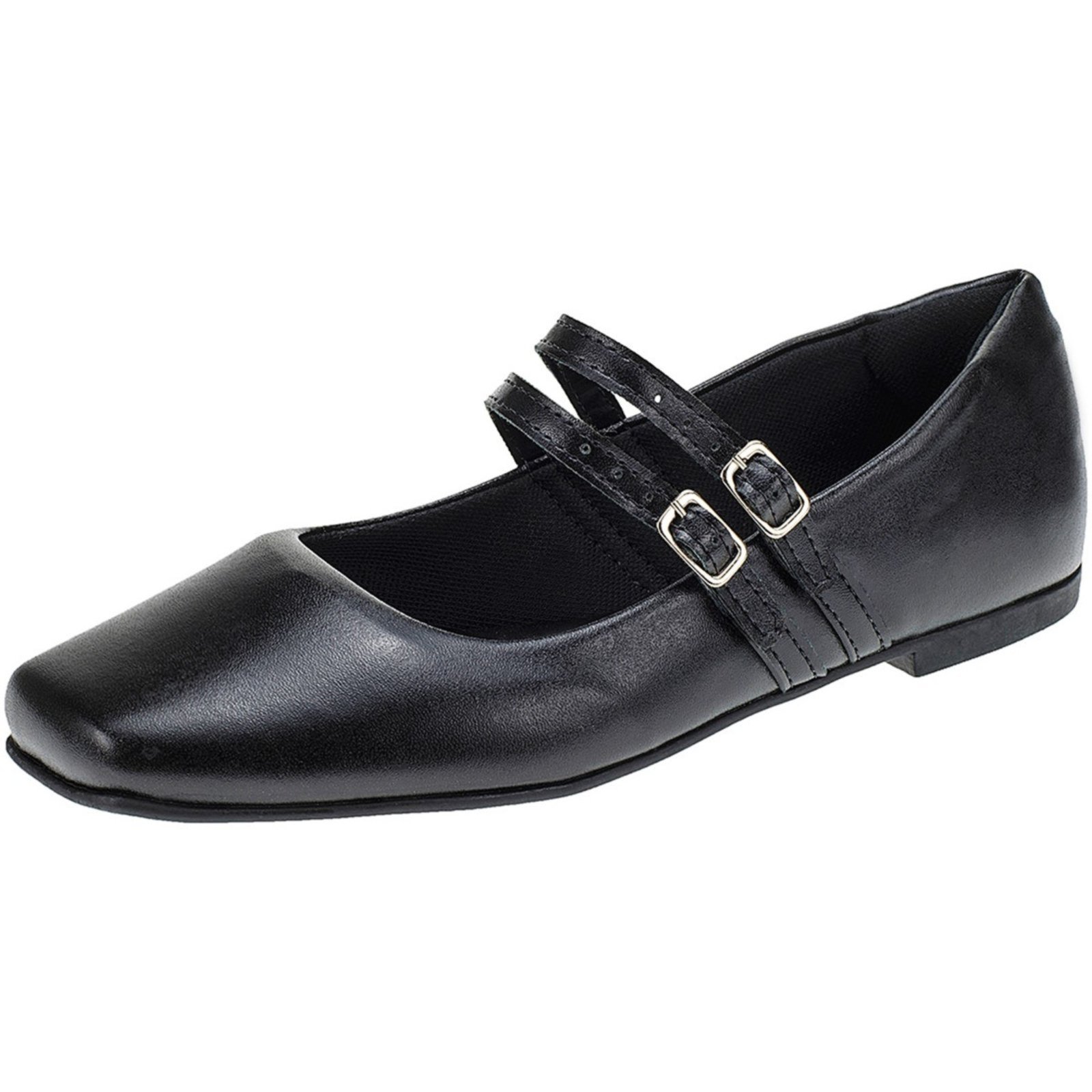 Vista 3 Sapatilha Lóris Shoes Feminina Bico Quadrado Mary Jane Confortável Mocassim Clássico Retro 190 preto LÓRIS SHOES preto