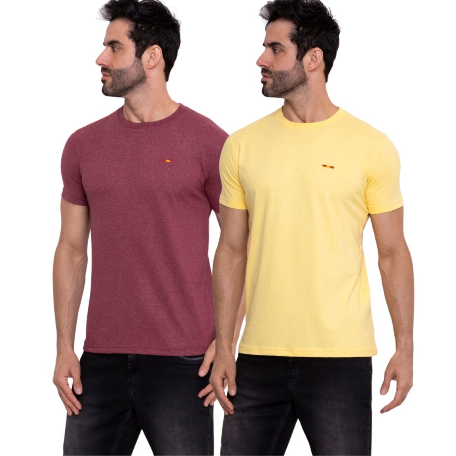 Kit 2 Camisetas Premium Vermelho Mescla e Amarelo