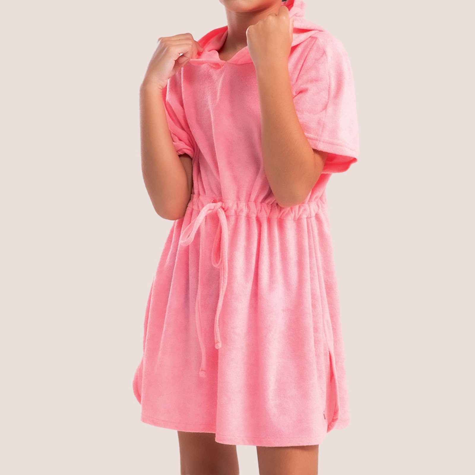 Saída de Praia Atoalhada com Capuz Rosa