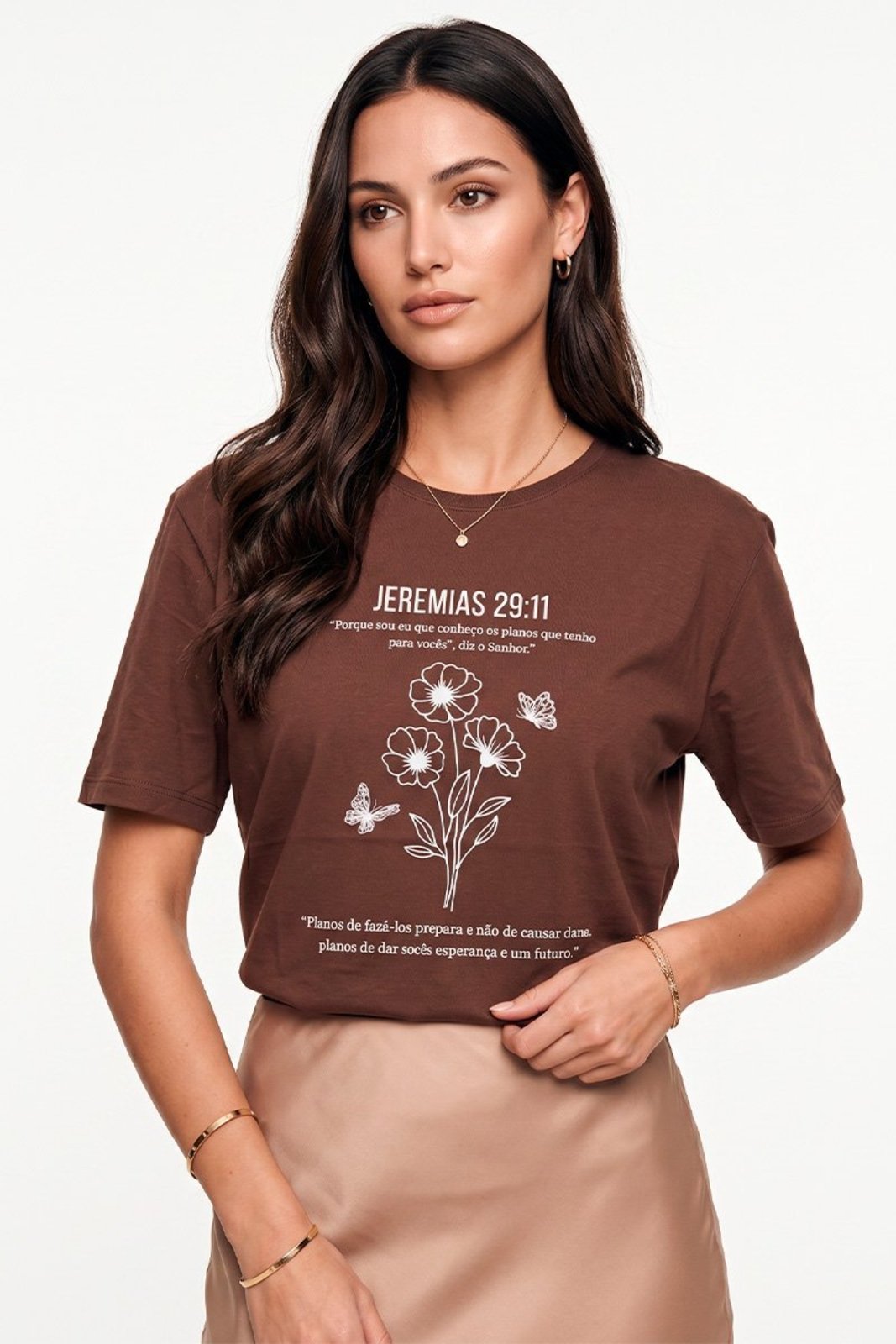 Camiseta Feminina Cianitas Marrom Escuro Estampa Jeremias 29-11
