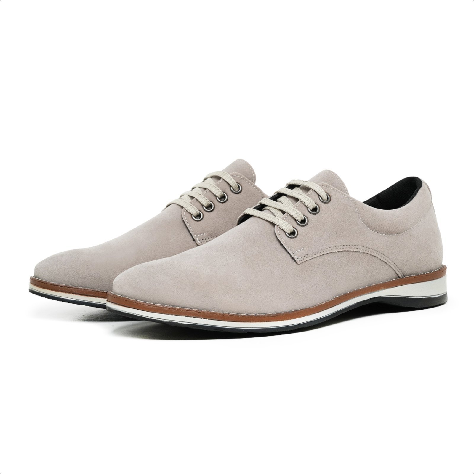 Sapato Masculino Social Casual Oxford com Cadarço em Camurça Moderno Premium Off White