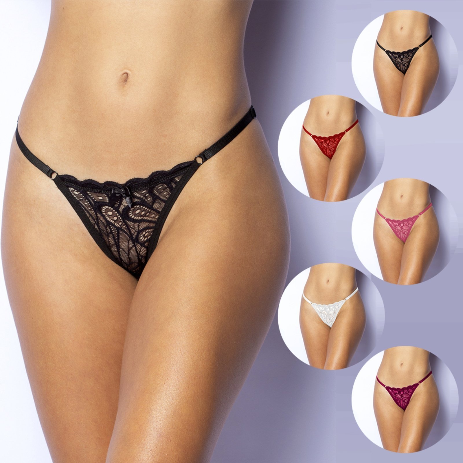 Kit 15 Tetê Variedades Tangas Fio Dental Lingerie Sexy Rendada com Regulagem Moda Feminina Multicolorido