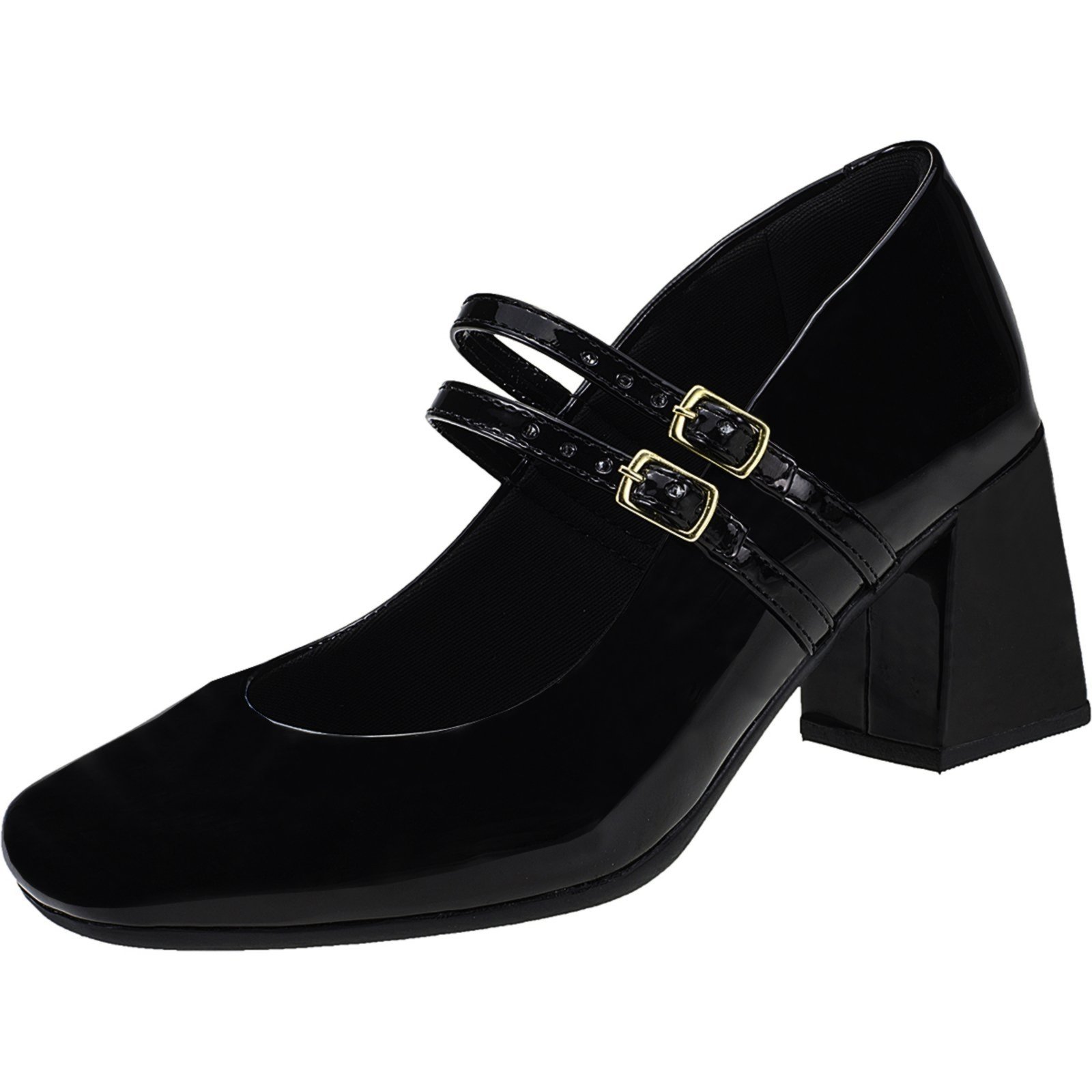 Scarpin Feminino Salto Bloco Mary Jane Shekinah Boneca Verniz Casamento Noiva Preto