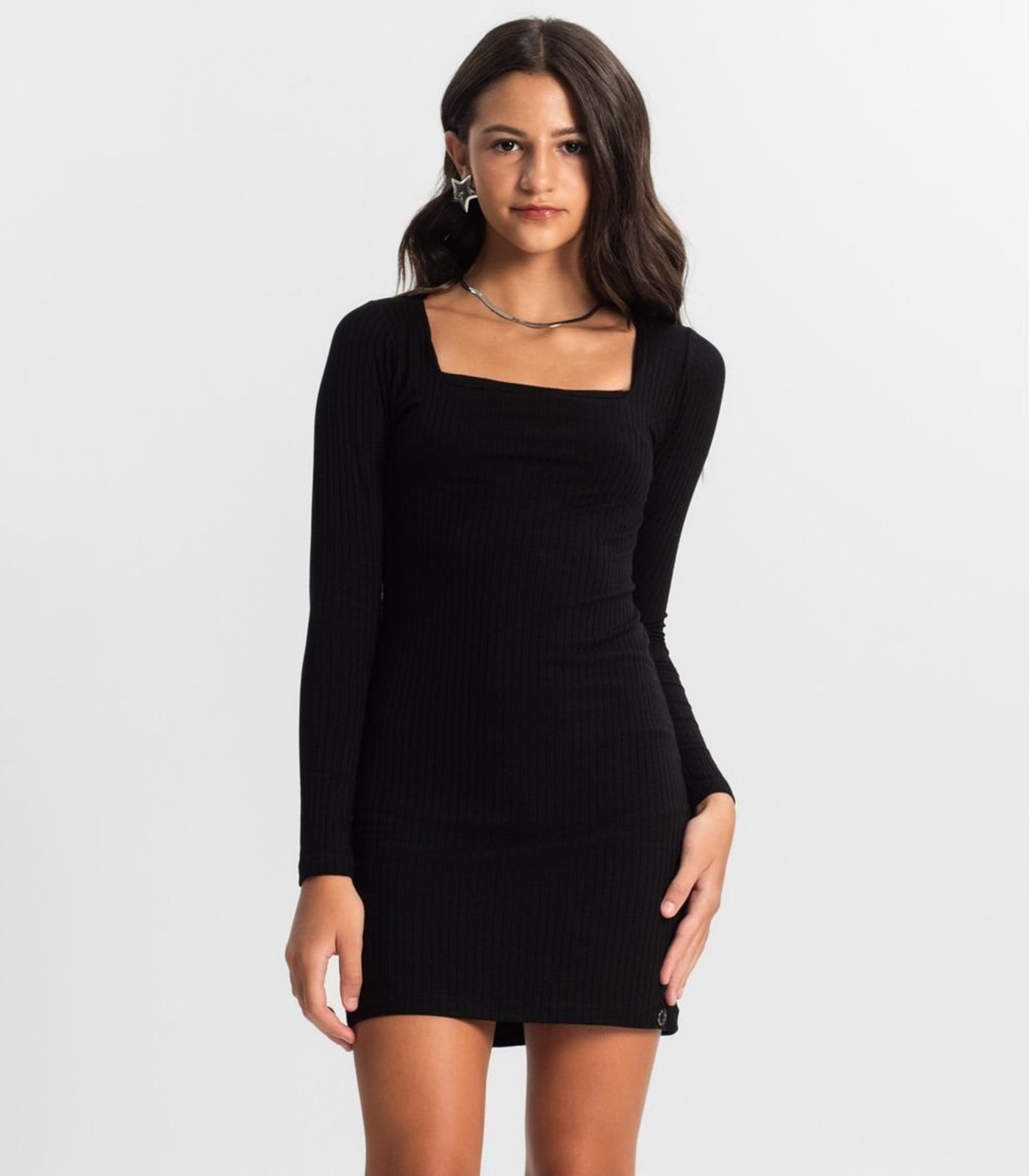 Infantil – Vestido Juvenil Manga Longa Em Ribana Minty Preto