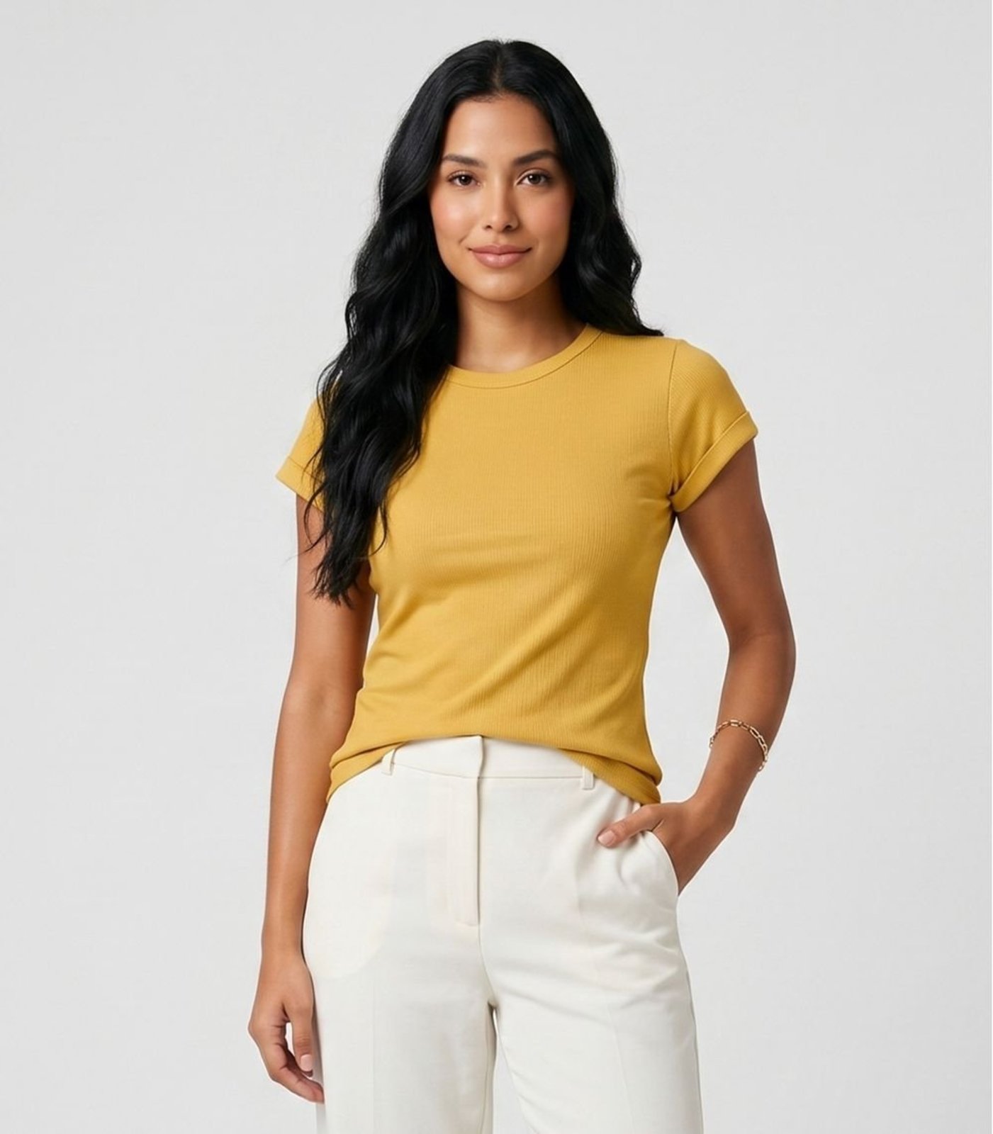 Blusa Feminina Básica Algodão Infinita Cor Amarelo