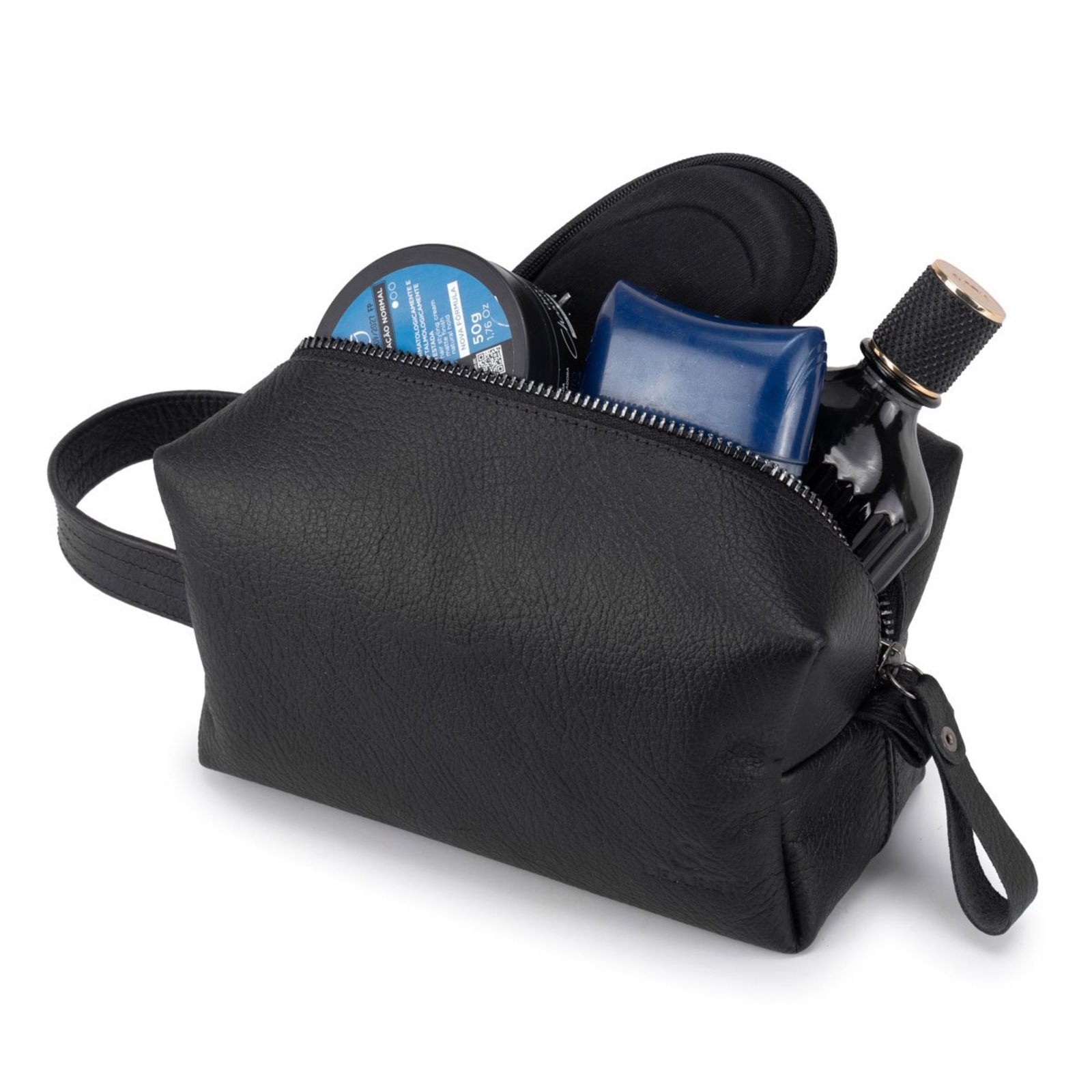 Necessaire Masculina Estojo Organizador para viagem Couro Legítimo Preto