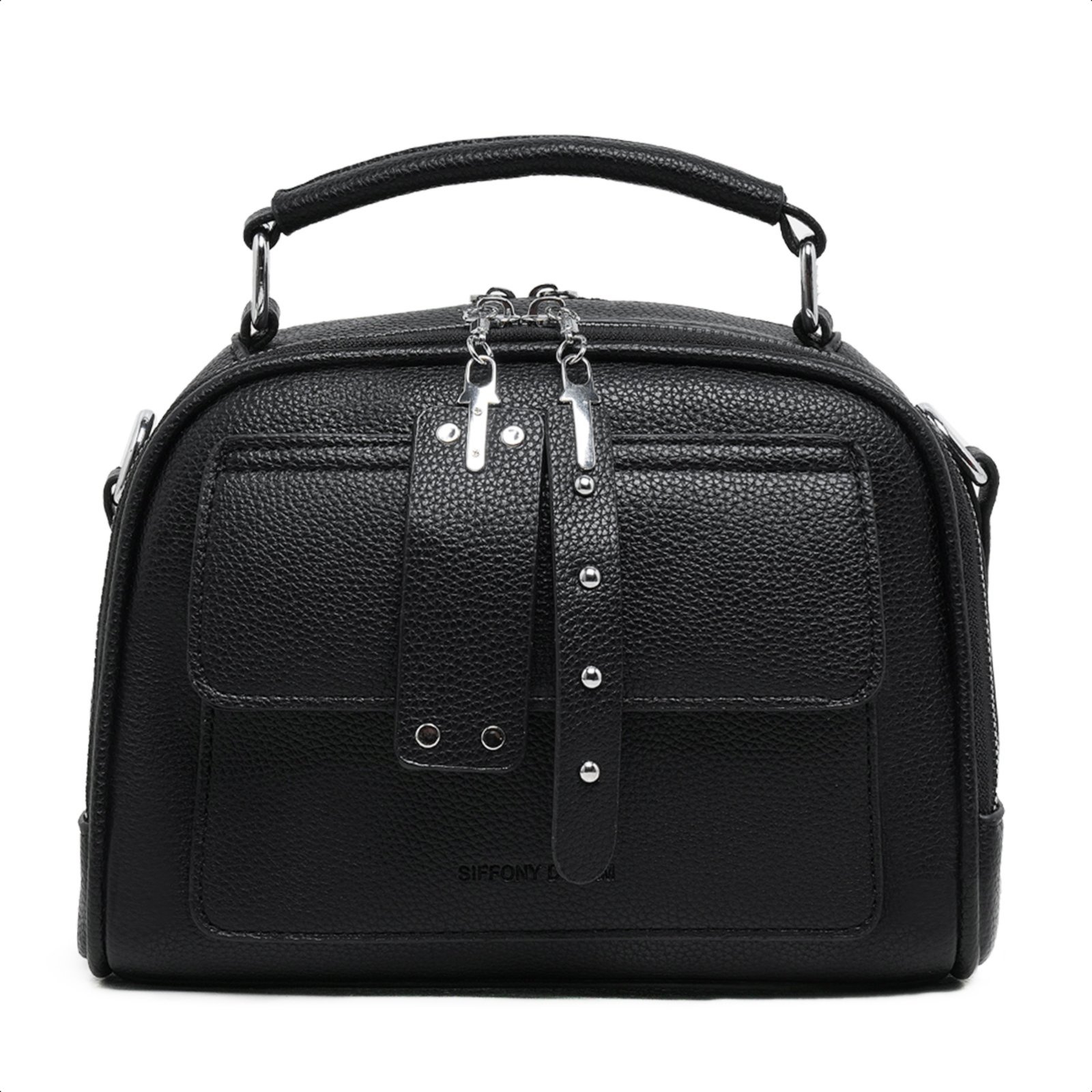 Bolsa Transversal Couro Bolsinha Feminina Moderna Compacta – Preto