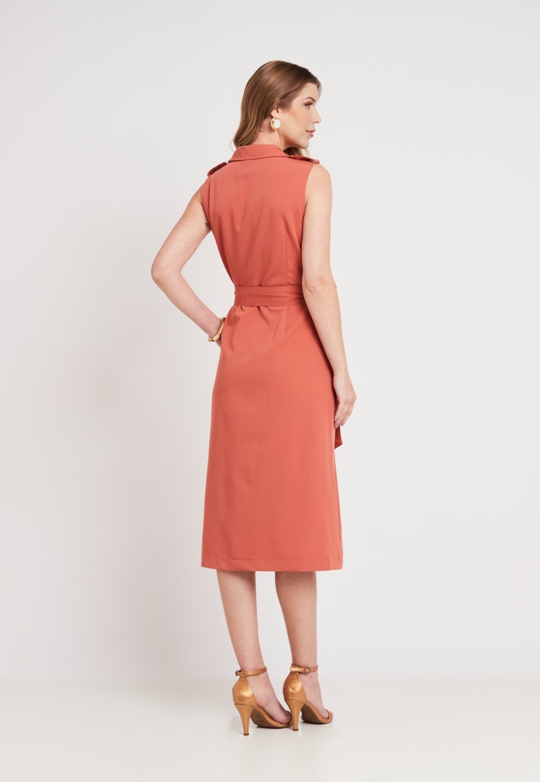 Vista 3 Vestido Midi Chemise Gola Blazer Terracota Miss Joy 8199 MISS BY JOY bronze/cobre/laranja MISS BY JOY bronze/cobre/laranja