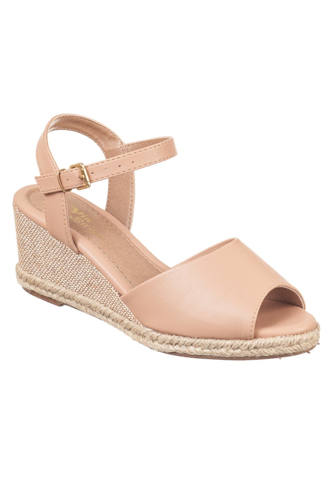 Vista 3 Sandália Feminina Anabela Baixa VB Peeptoe Lisa Solado em Corda Casual Moda Conforto Rosado VIA BIRIGUI nude VIA BIRIGUI nude