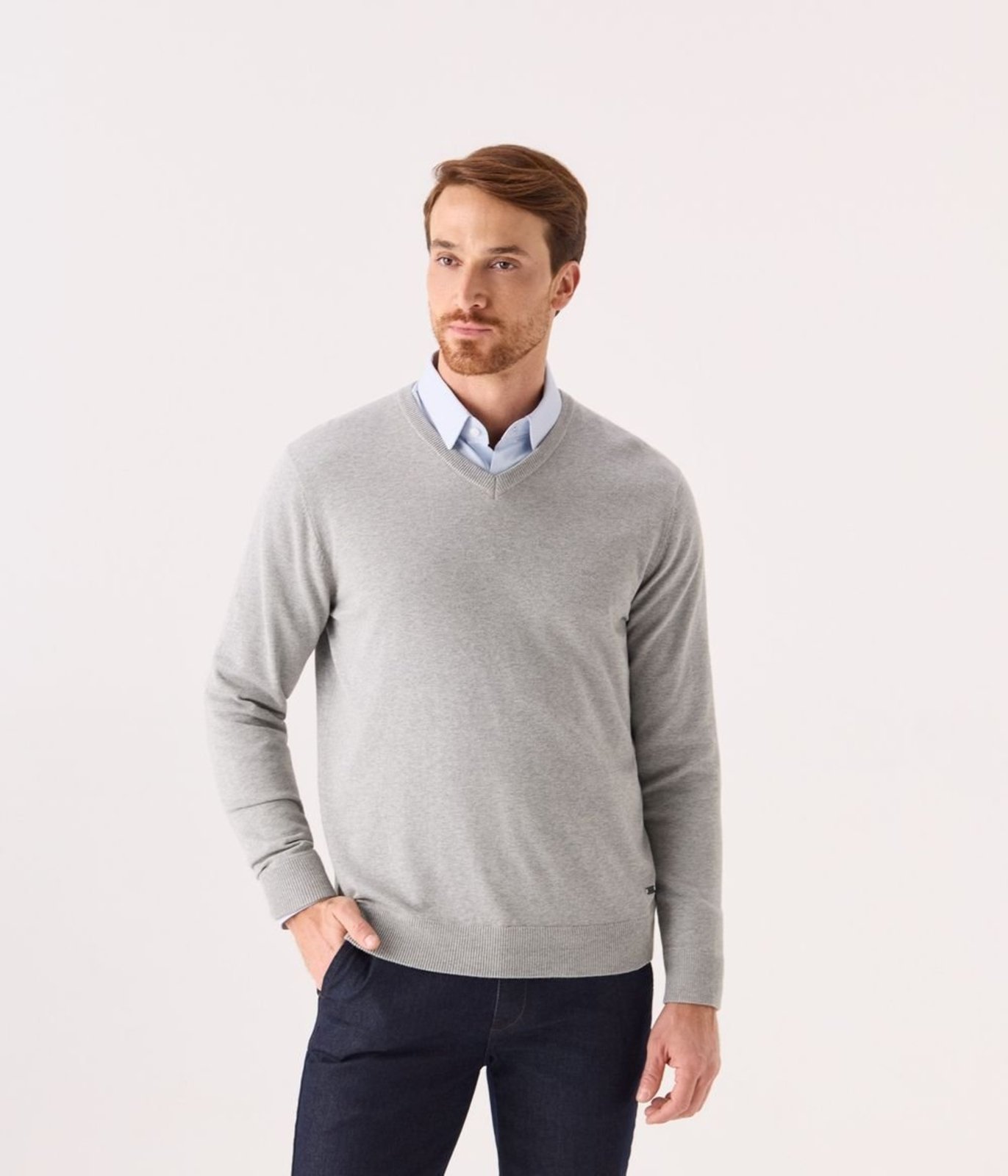 Pullover Makenji Basico Gola V Masculino Cinza Mescla