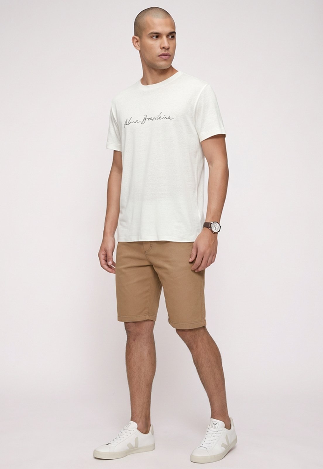 Vista 3 Bermuda Masculina Sarja Cós Elástico Casual Confortável Estilo Urbano Caqui Macaw caramelo/cáqui caqui Macaw caramelo/cáqui caqui