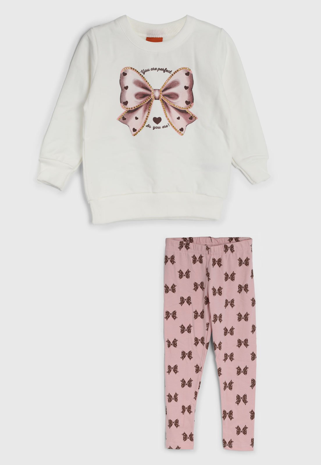 Infantil - Conjunto Kyly Estampa Borboletas Branco e Rosa