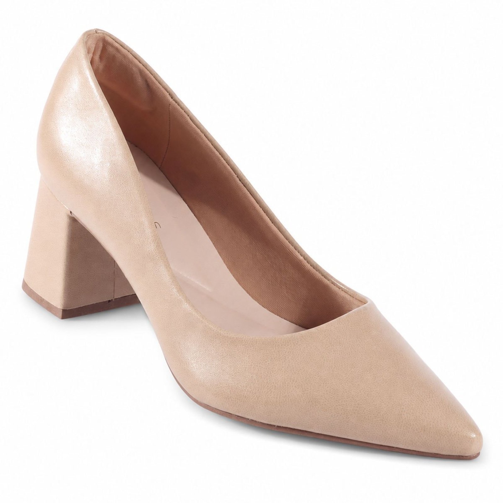 Scarpin Feminino Memphis Bico Fino Salto Bloco Nude