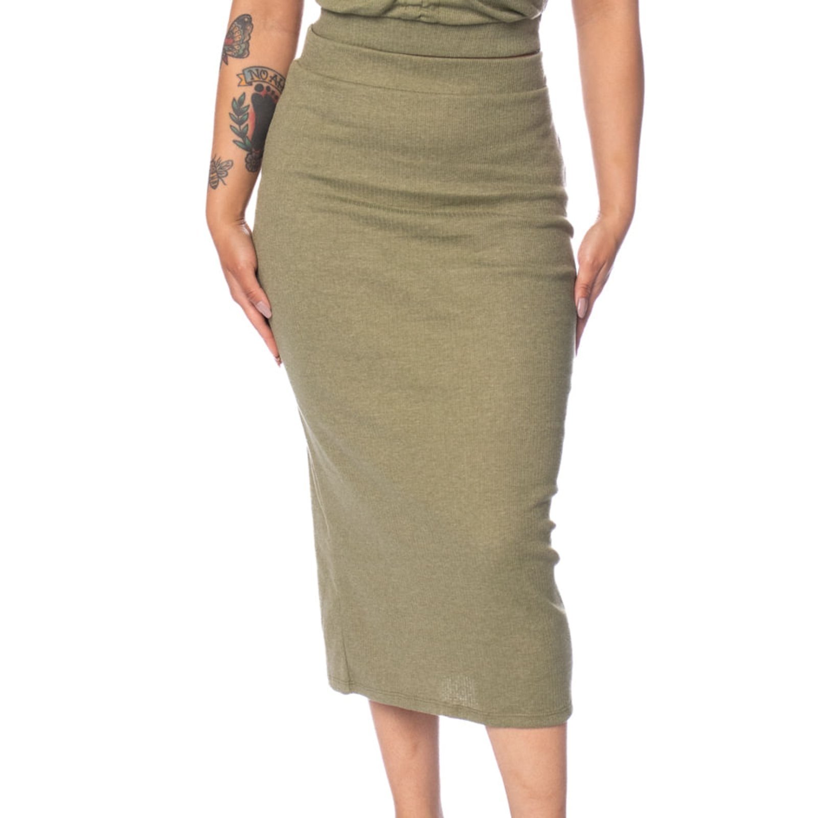 Saia Feminina Habana Canelada Midi Verde