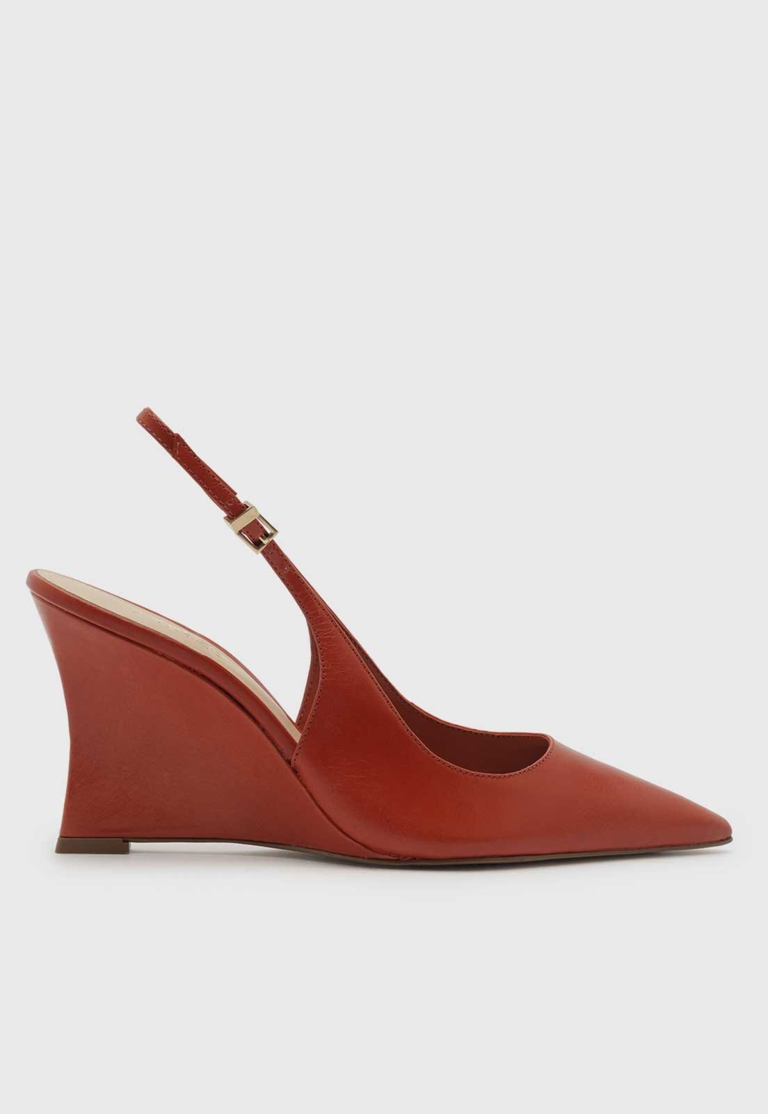 Scarpin Alto Arezzo Salto Anabela Slingback Orange Red