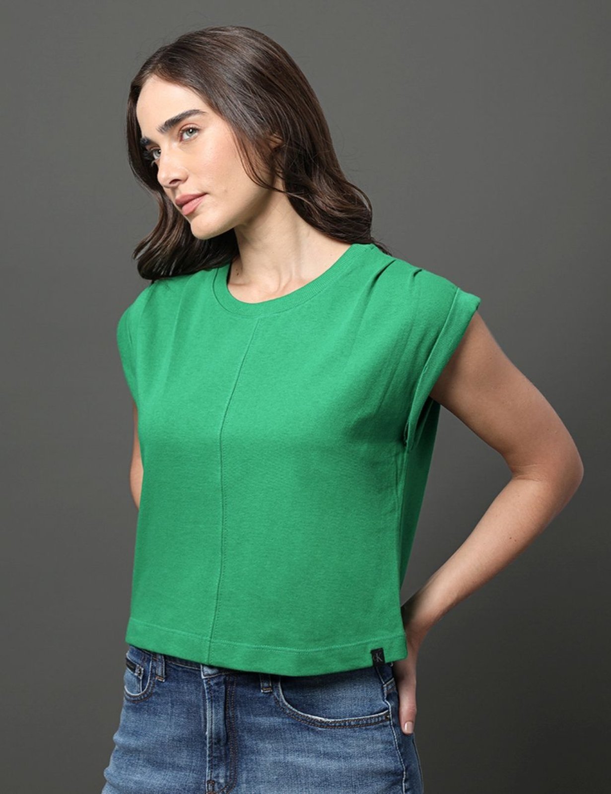 Blusa Feminina Pregas Ombro Calvin Klein Jeans – Verde Médio Calvin Klein Jeans
